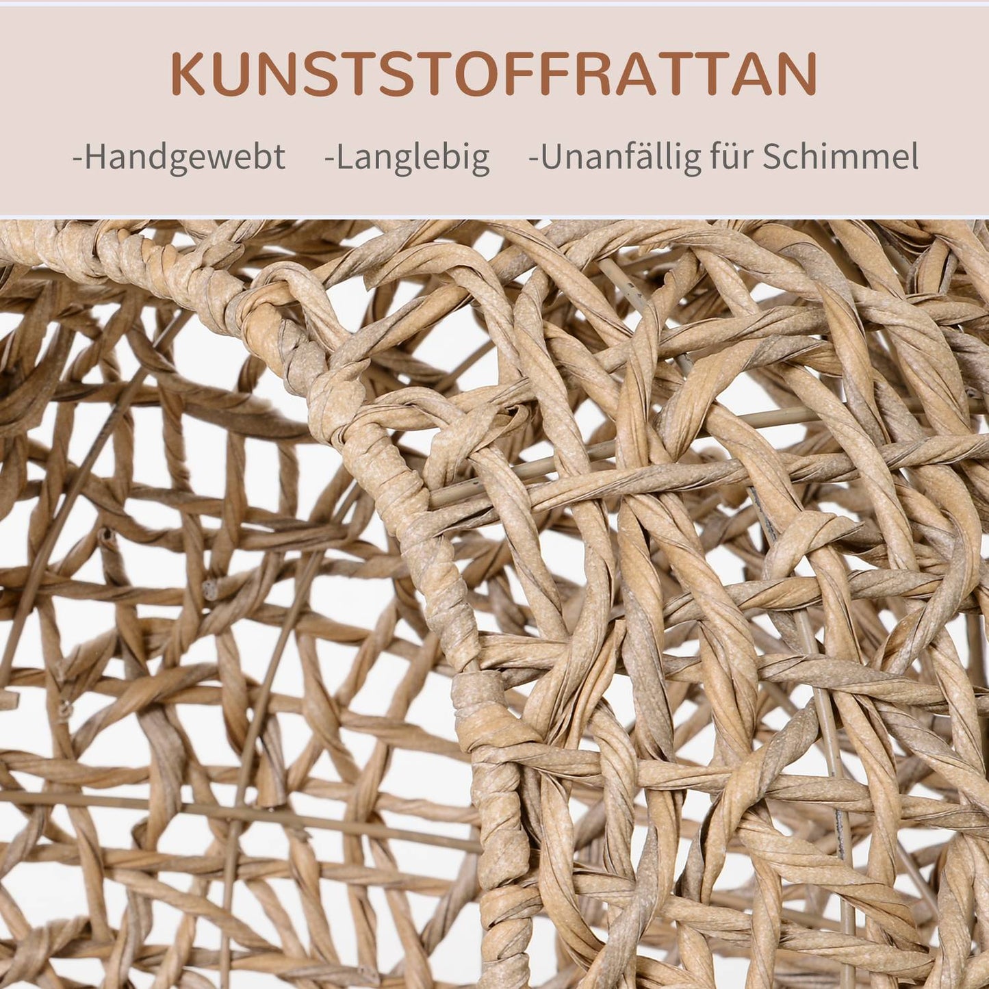 Natural PE rattan house with cushions, raised feet