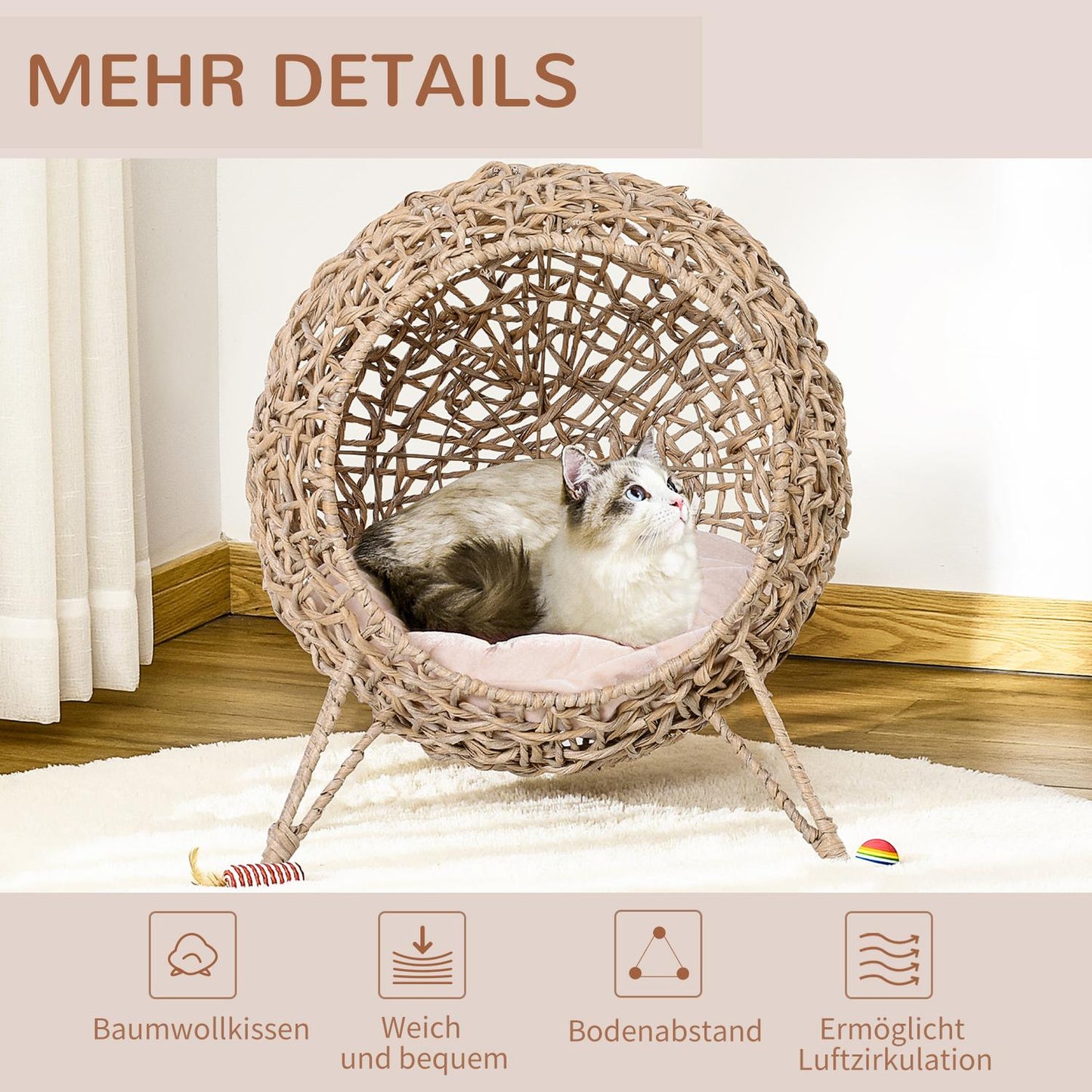 Natural PE rattan house with cushions, raised feet