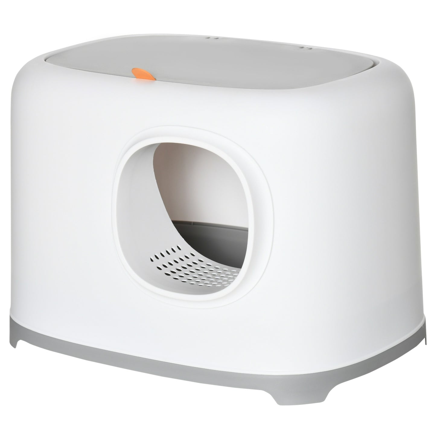 Cat litter with hood with mesh base, plastic, white