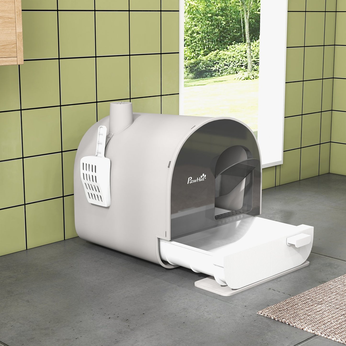 Cat box with lid and pull-out tray - Gray 5 kg