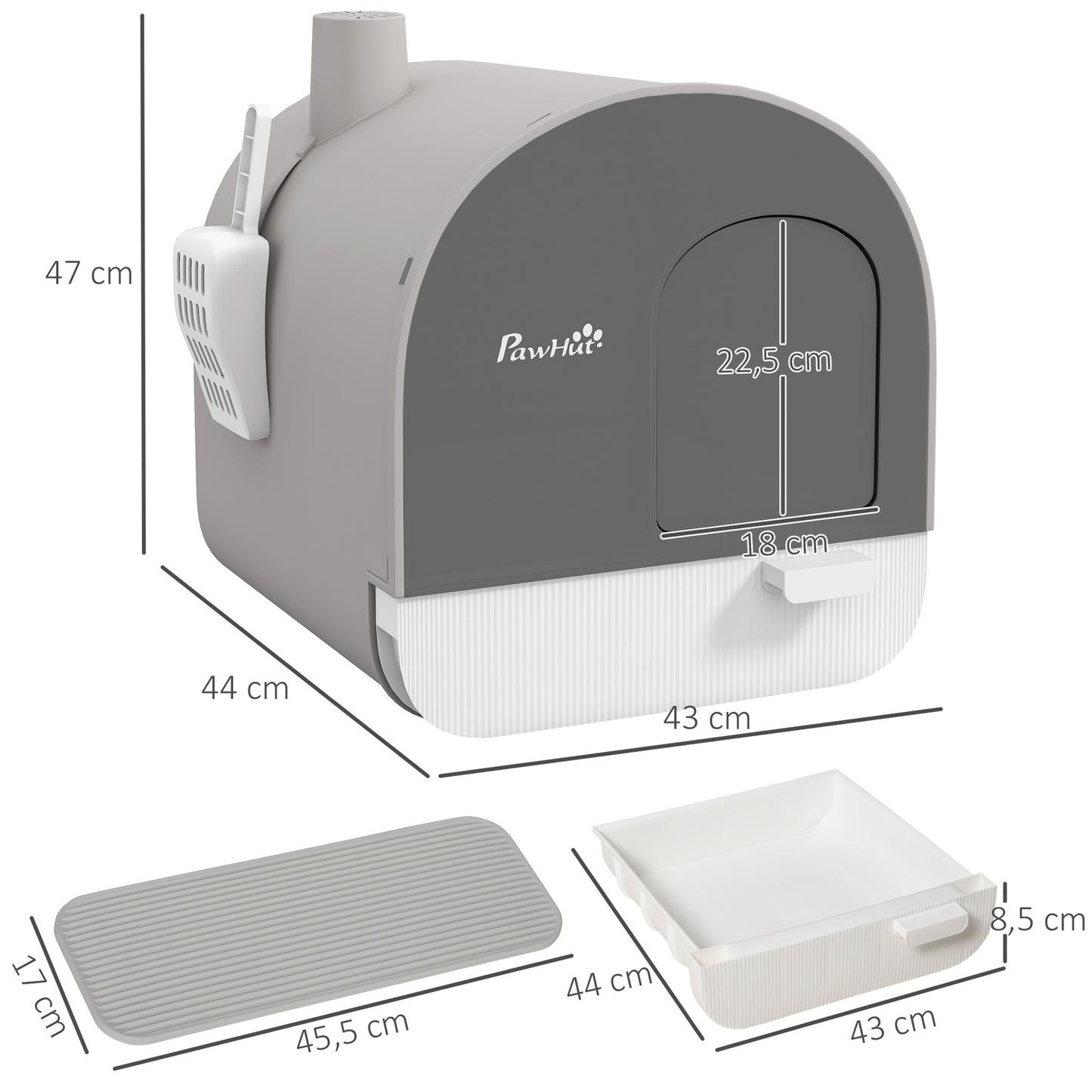 Cat box with lid and pull-out tray - Gray 5 kg