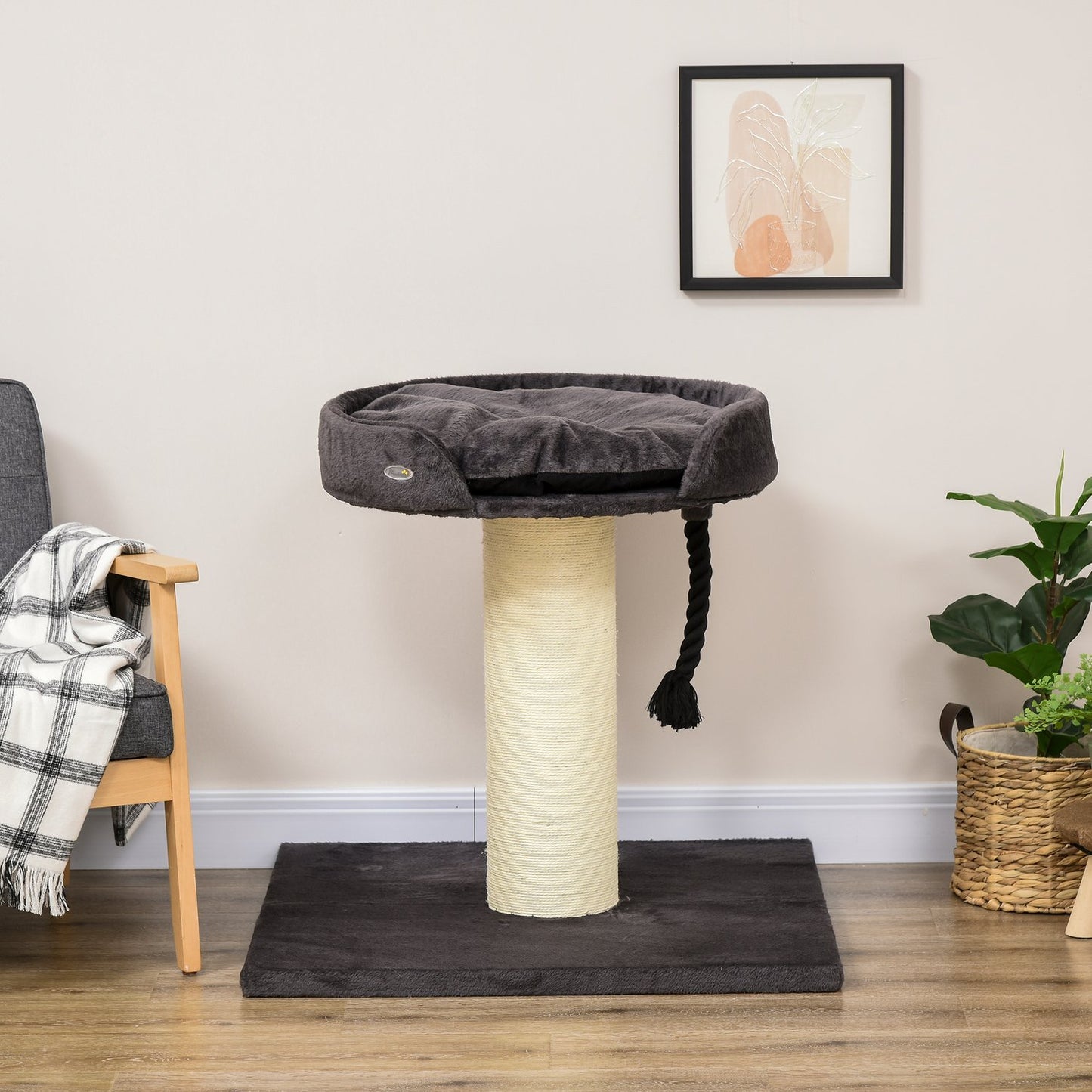 Cat scratching post with bed and sisal, 78 cm, grey