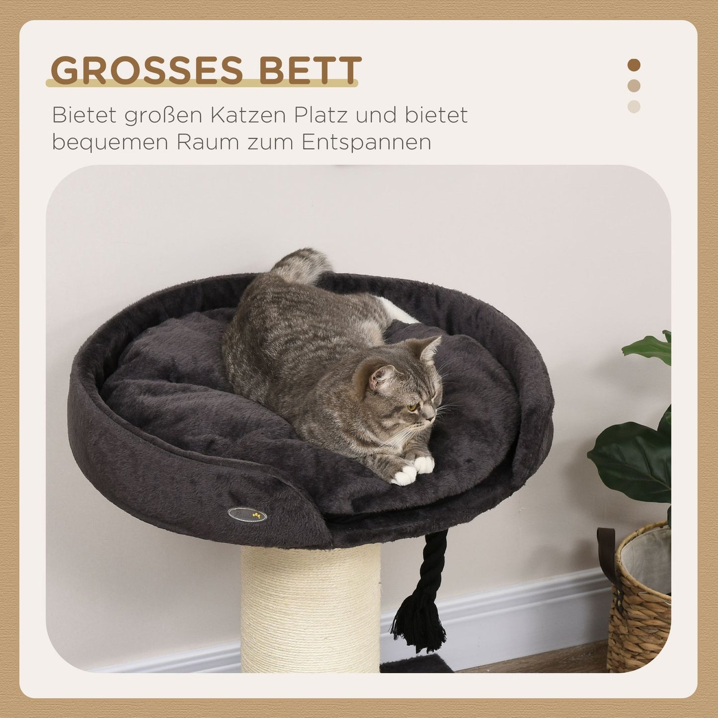 Cat scratching post with bed and sisal, 78 cm, grey