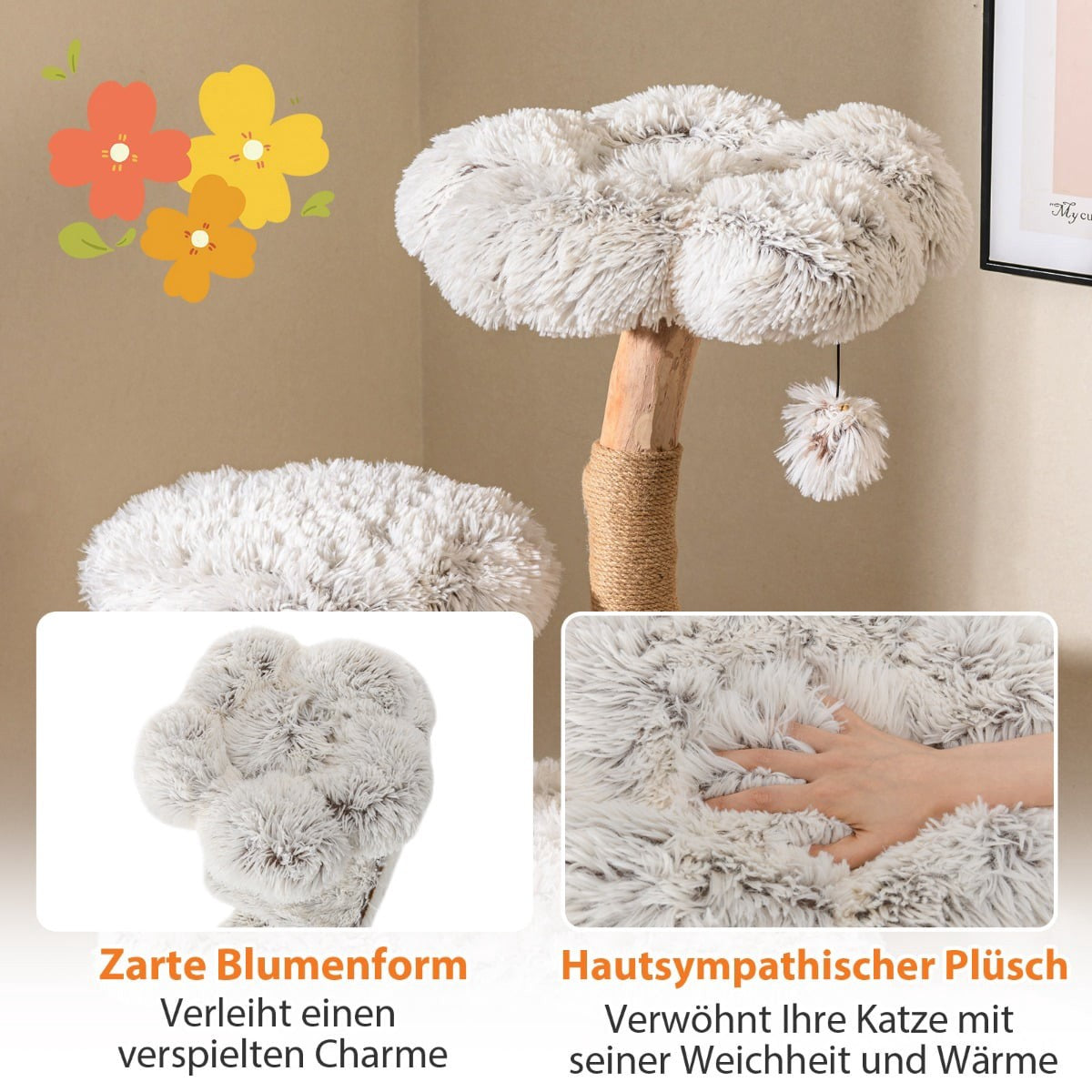 Cat Tree 135cm with Cave, Plush Seat, Scratch Posts