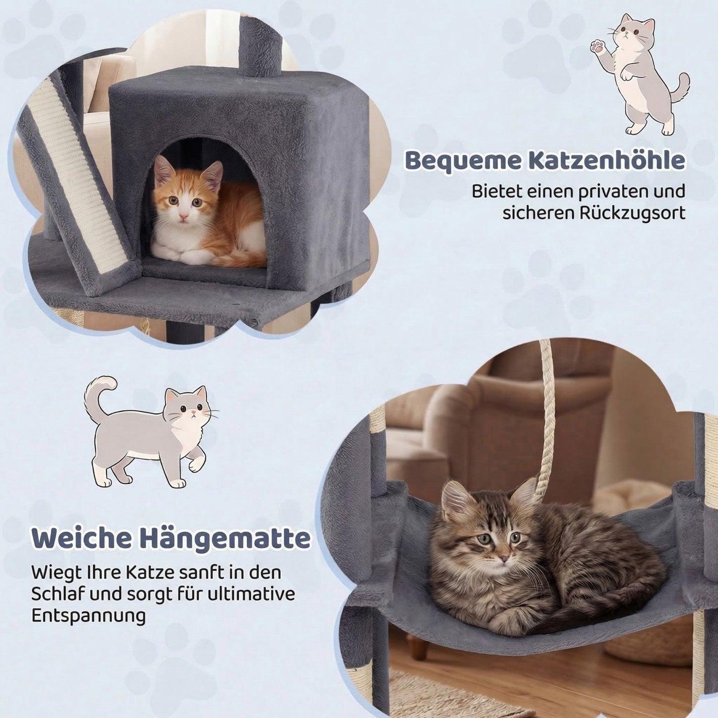 Cat Tree 158cm with Hammock and Scratching Posts, Dark Grey