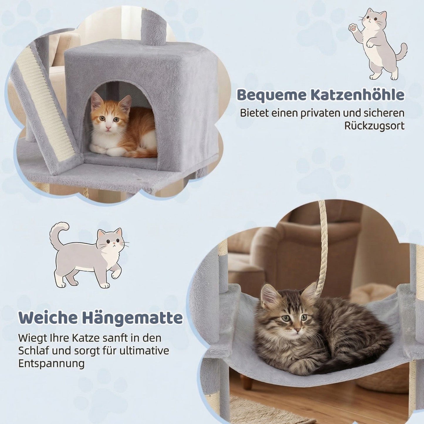 Cat Tree 158cm with Hammock and Scratching Posts