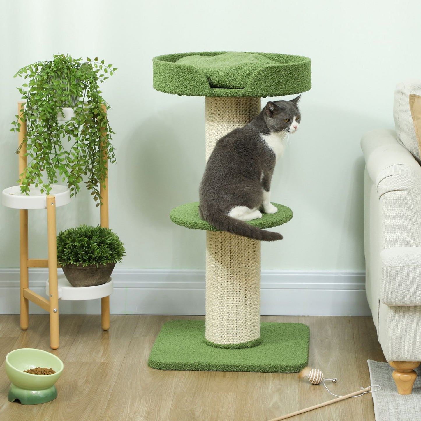 Cat Tree 91cm with Bed, Platforms, Sisal Posts, Green