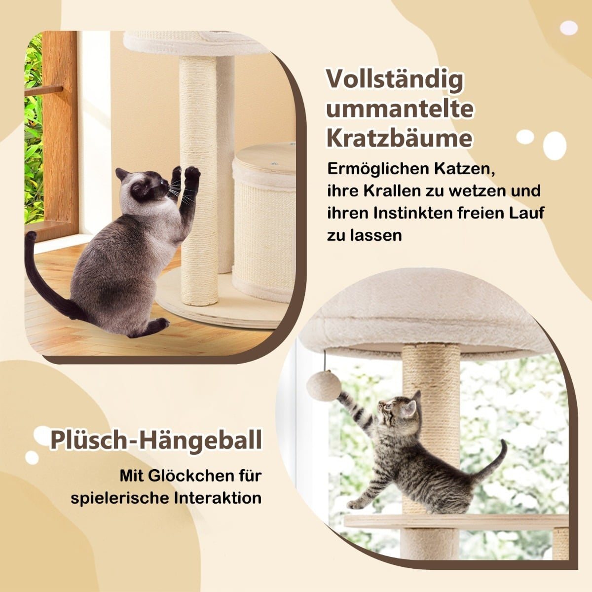 Cat Tree with 2 Houses, Basket, Sisal Posts, 152 cm