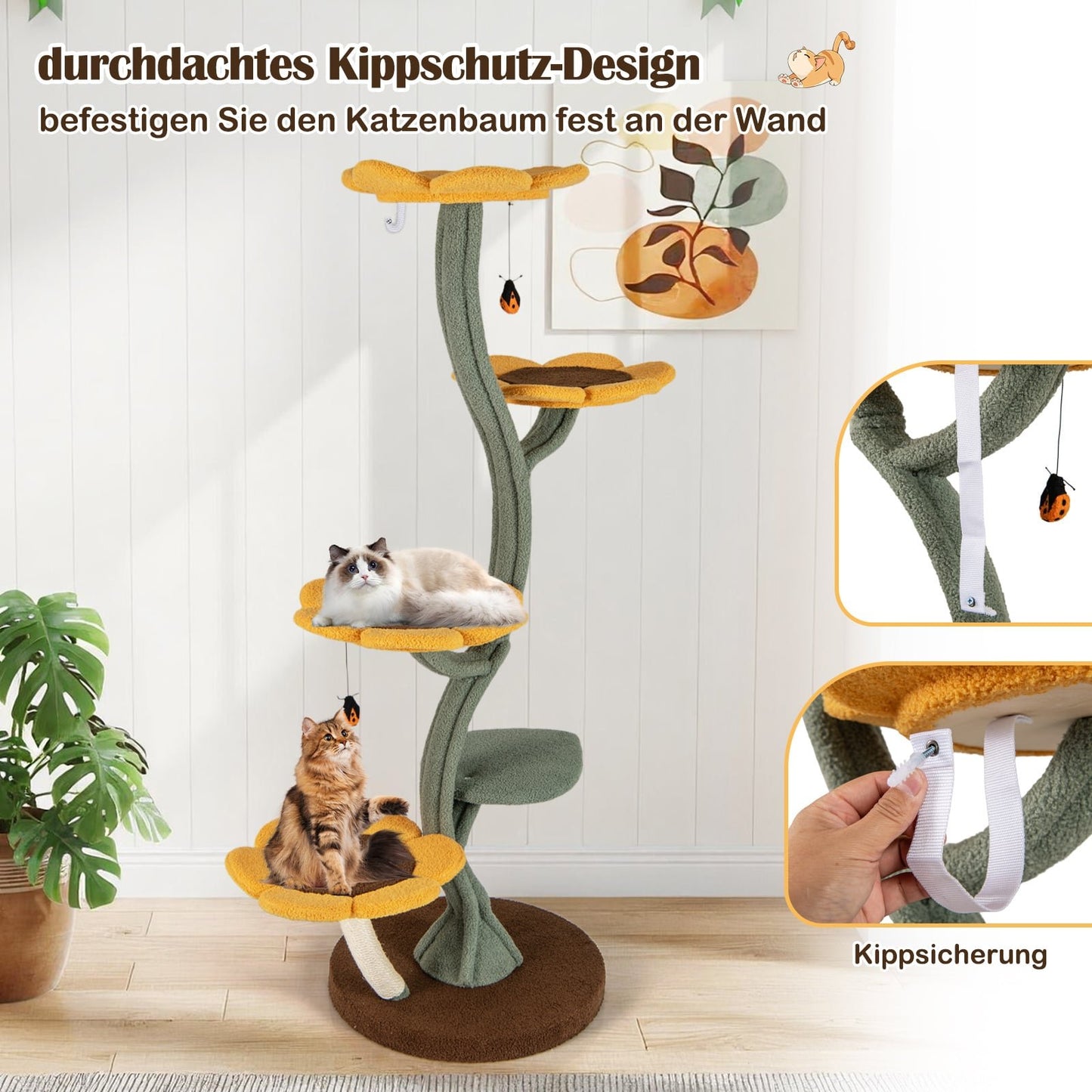 Cat Tree with 5 Flower & Leaf Platforms, 175 cm