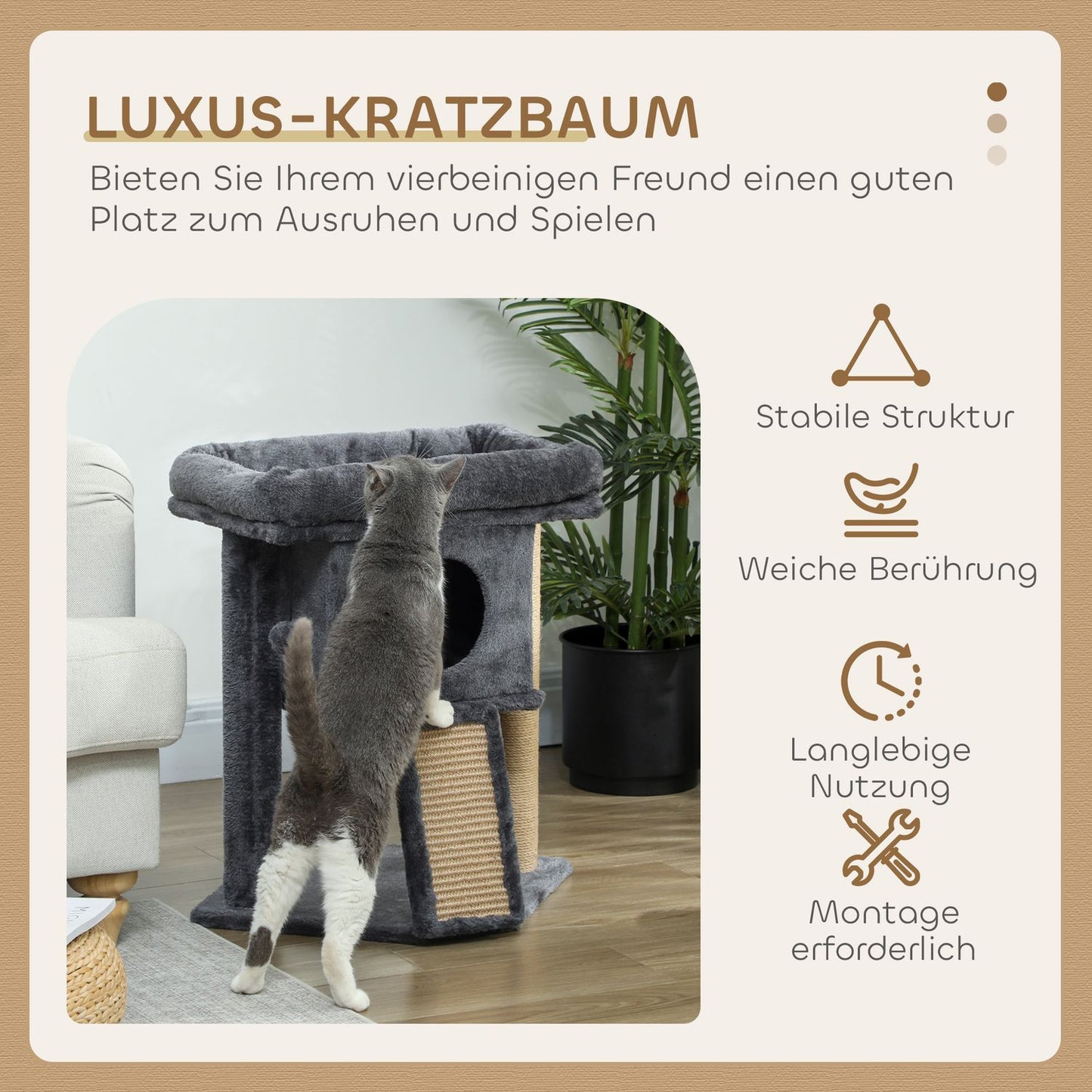 Cat Tree with Jute Scratching Mat, Beige, 40x40x57 cm