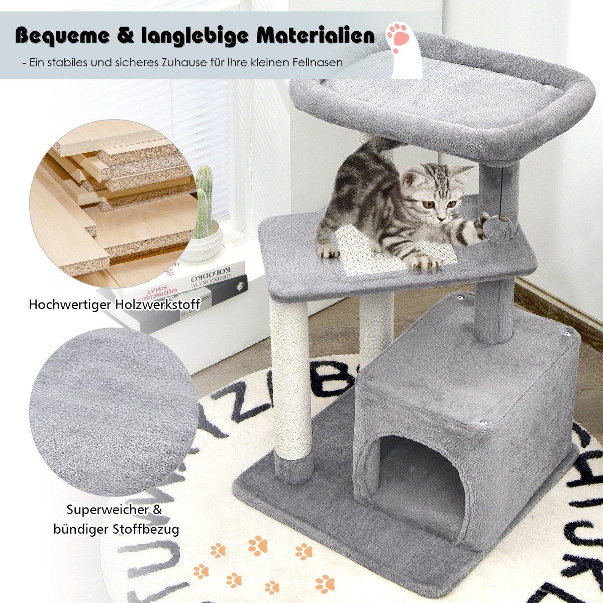 Cat Tree with Sisal Posts, Plush Top Platform, Gray