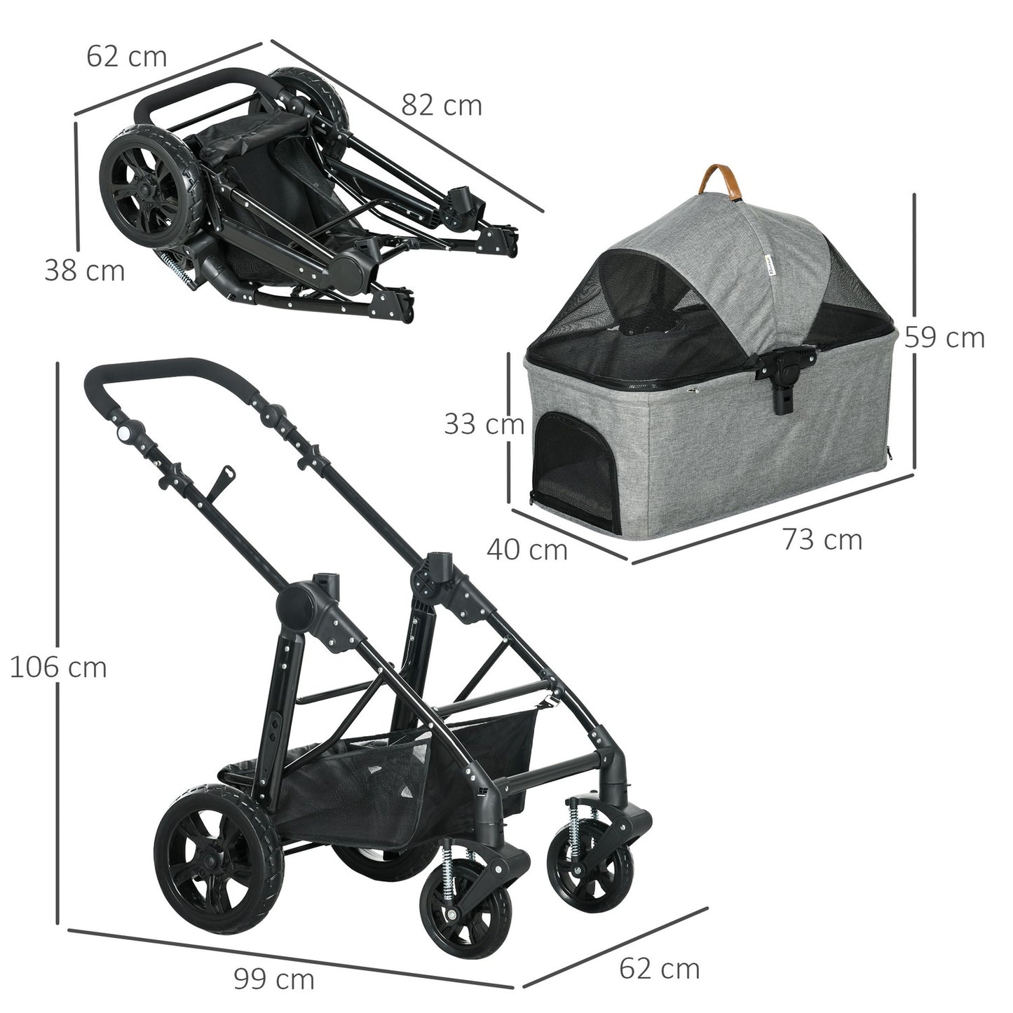 Foldable 2-in-1 cat cart, mesh window, up to 10 kg