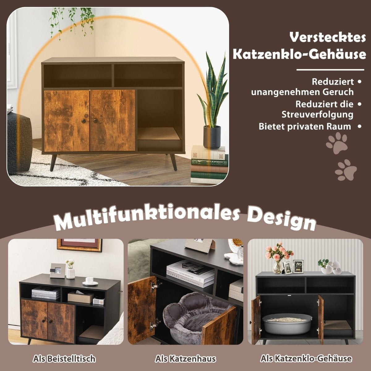 Cat cabinet with scratching pad and slanted metal legs 90 x 50 x 70 cm