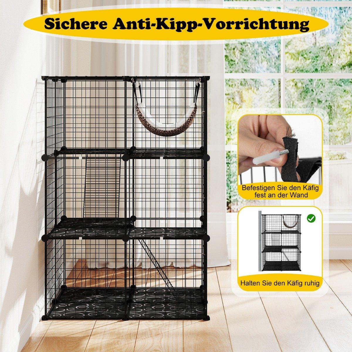 Cat cage 3-story large cat enclosure with hammock 2 ladders 3 doors & skylight 74 x 74 x 107 cm