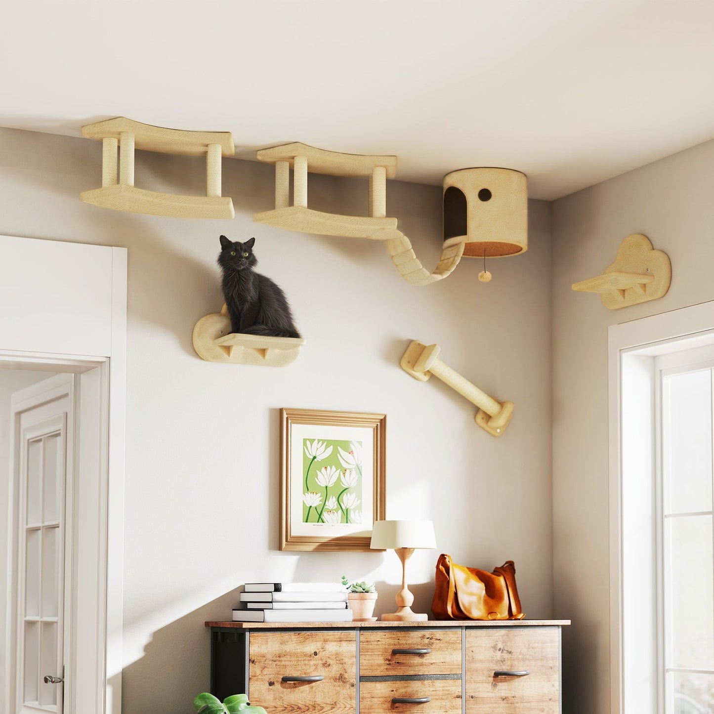 Cat Climbing Wall Set, 5-piece, plush, for cats up to 5 kg