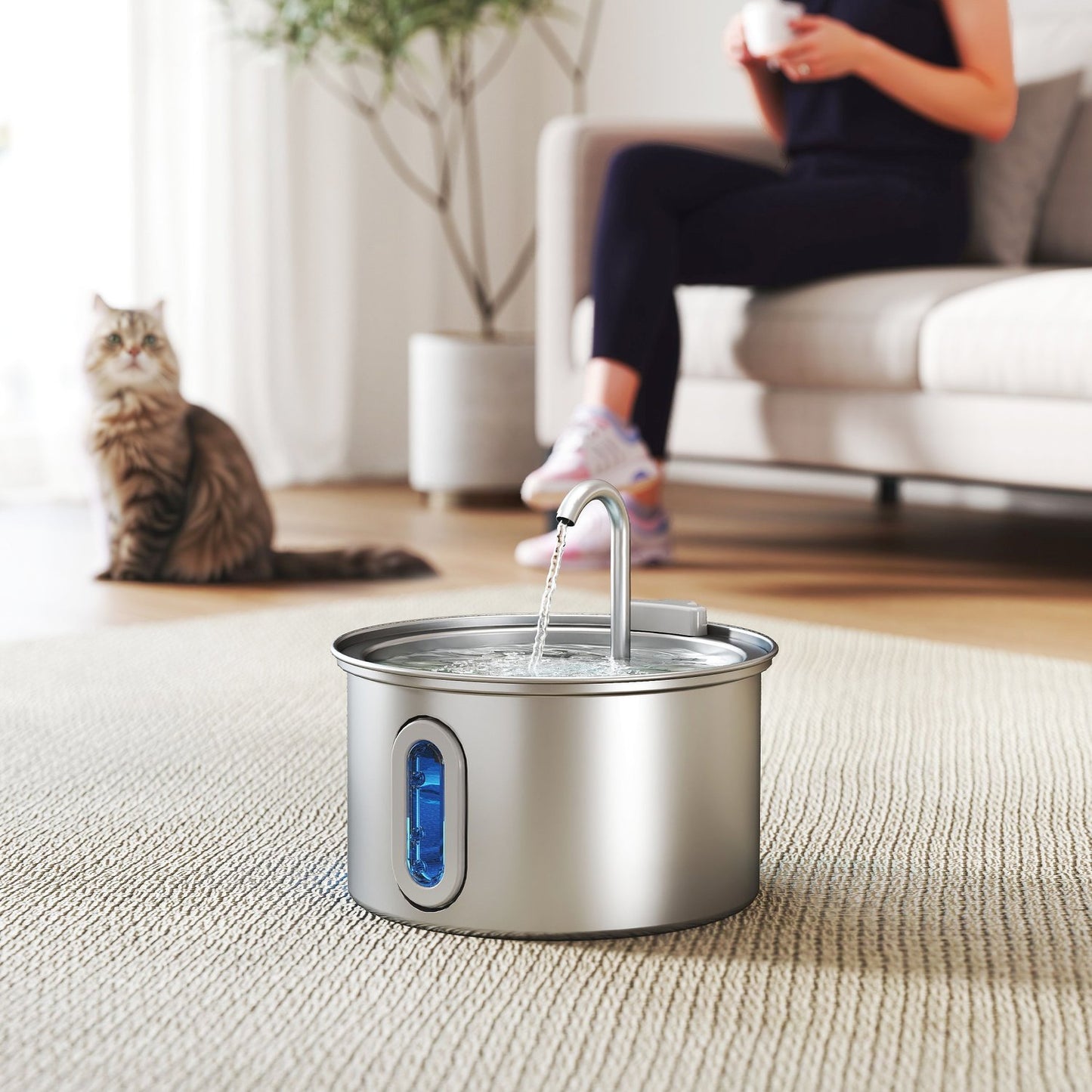 Cat Water Fountain, 2.5L Stainless Steel, Quiet Pump