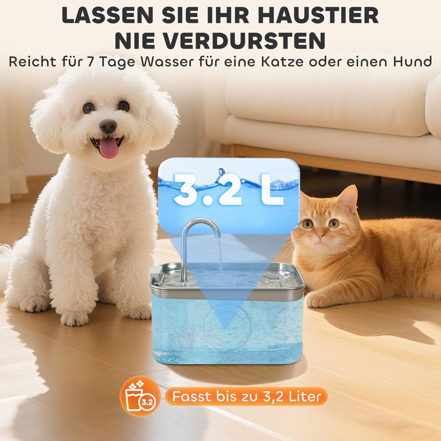 Cat fountain 3.2L drinking fountain for cats with quiet pump activated carbon filter
