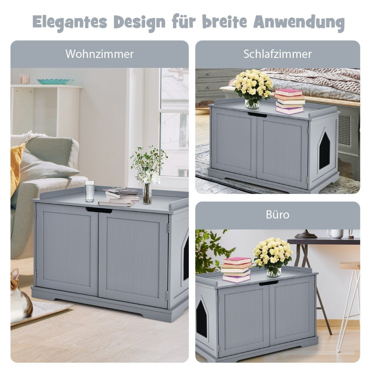 Cat house with bed indoor cat house closed litter box with entrance gray