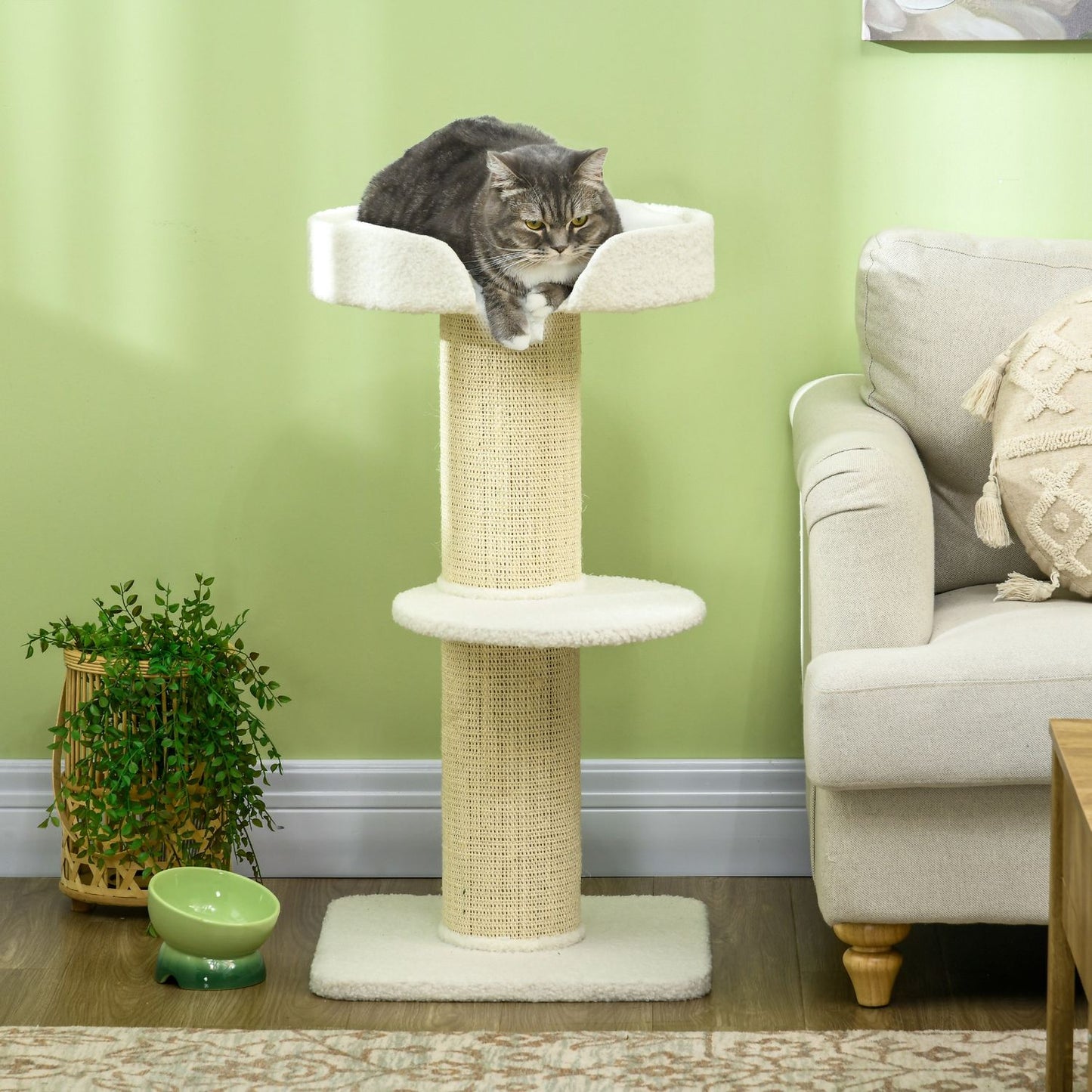 Cat Tree with Bed, 91cm, Lambswool, Cream