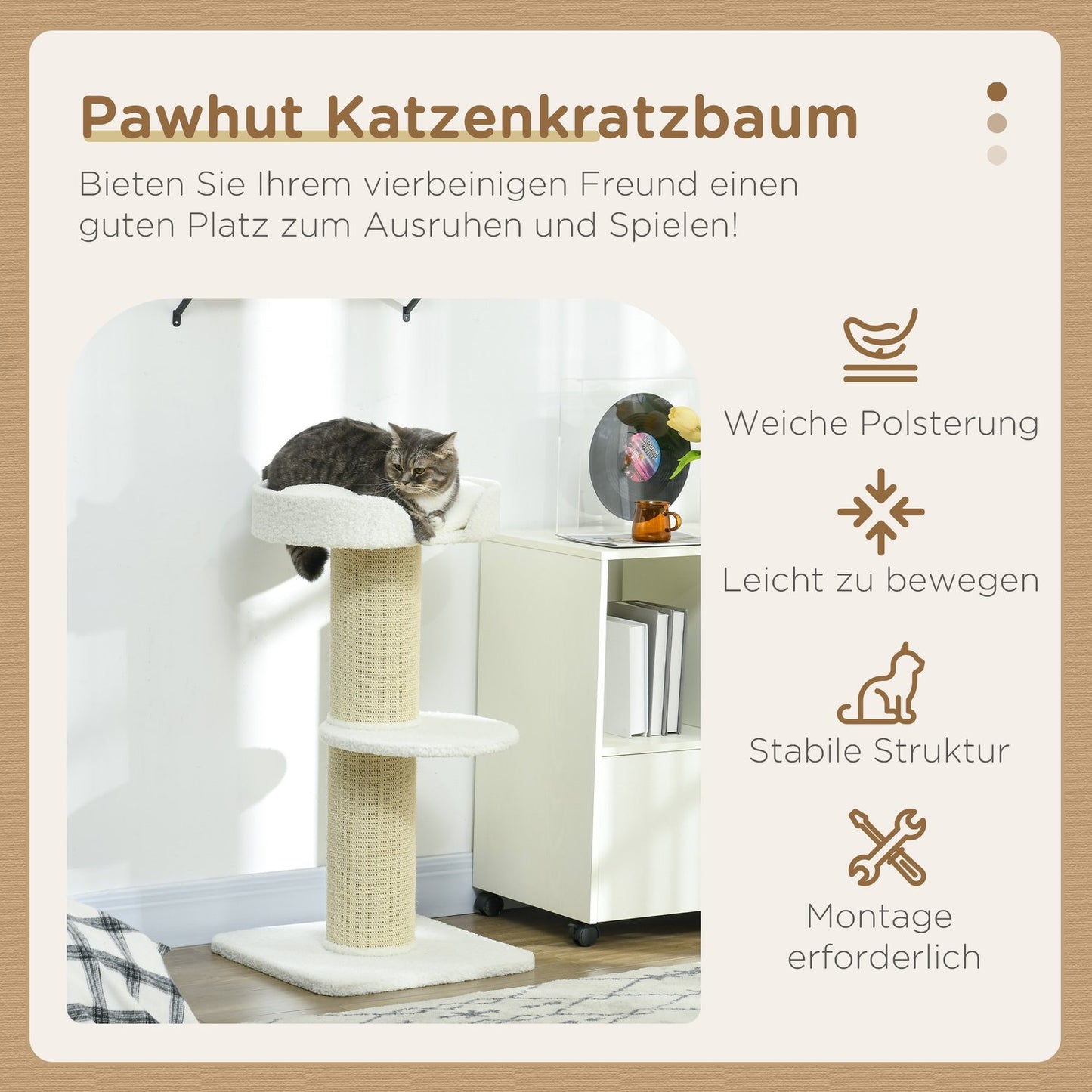 Cat Tree with Bed, 91cm, Lambswool, Cream