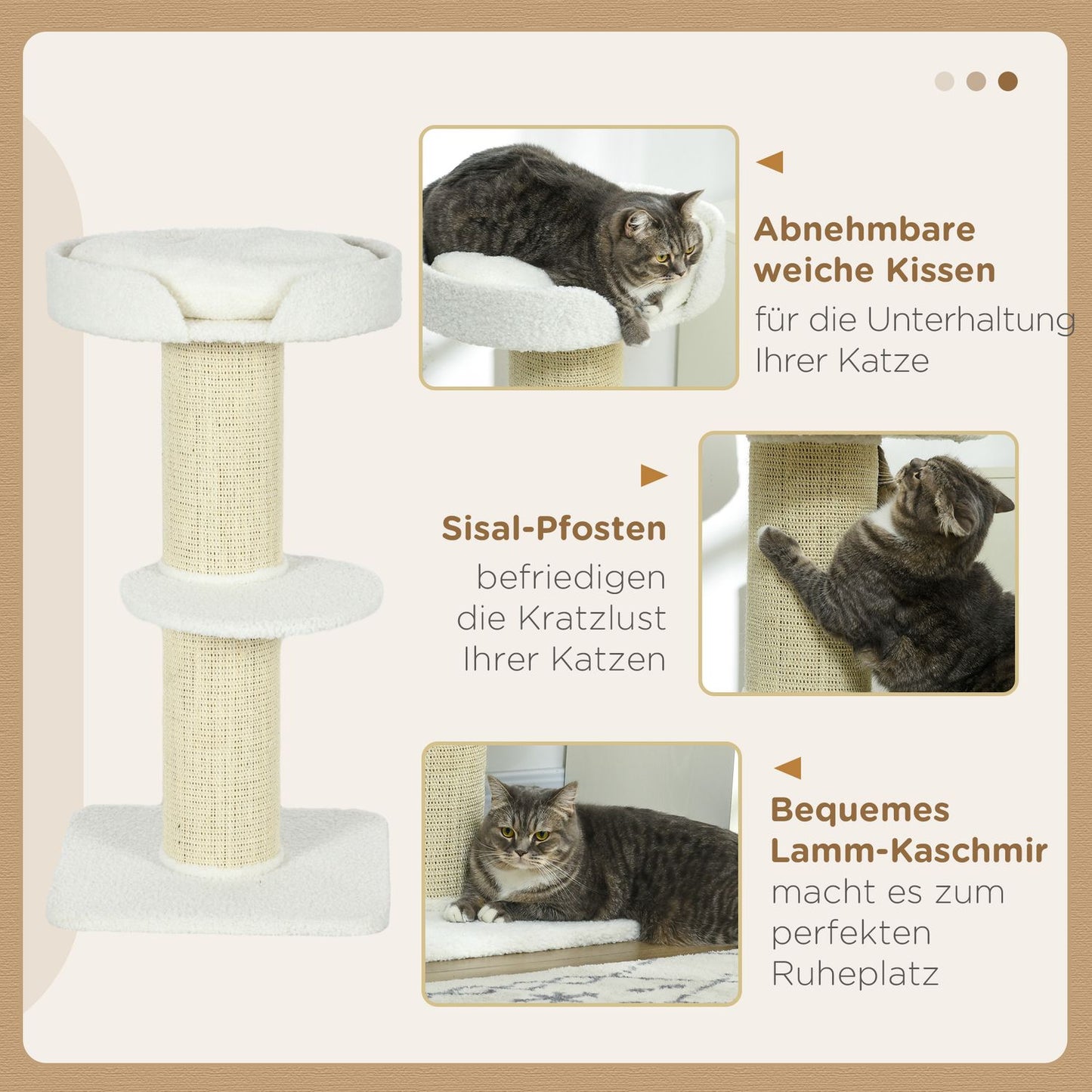 Cat Tree with Bed, 91cm, Lambswool, Cream