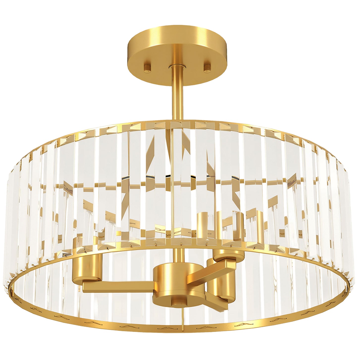Ceiling Light, Crystal Shade, 3 Bulbs, Gold Metal