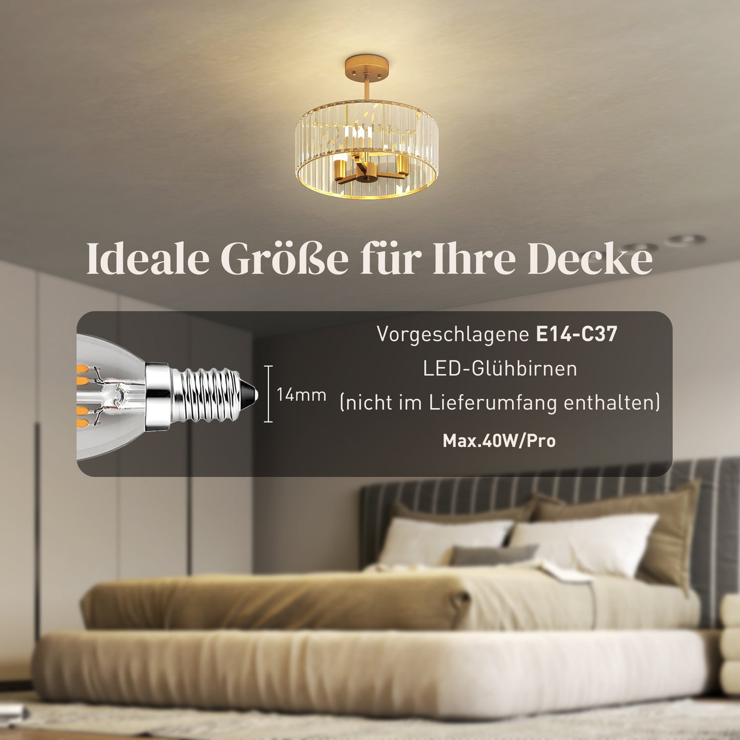 Ceiling Light, Crystal Shade, 3 Bulbs, Gold Metal