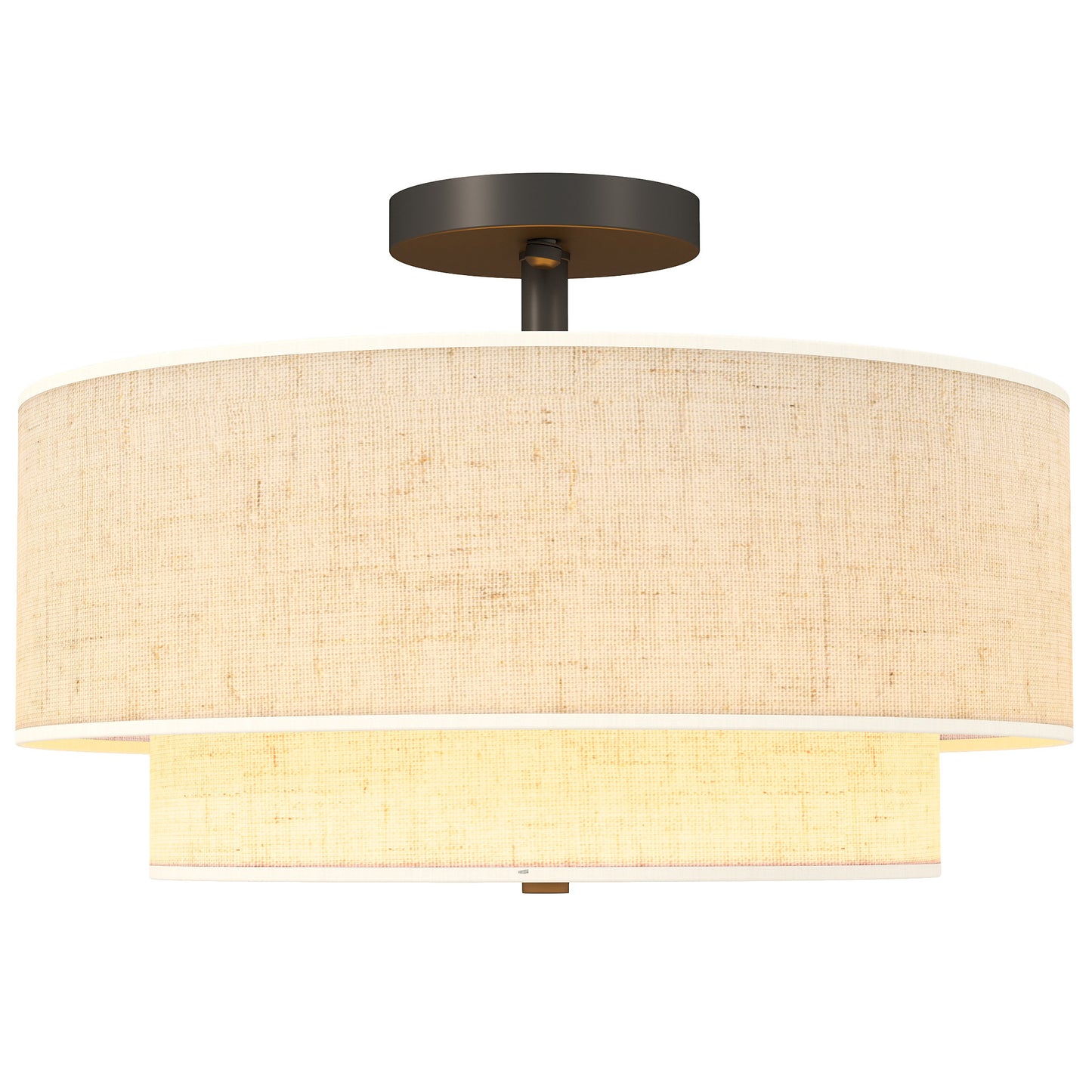 Ceiling Light with Double Linen Shades, Cream White