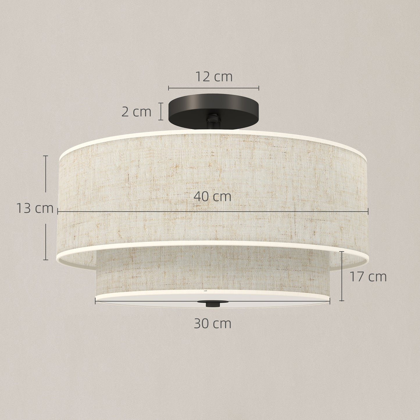 Ceiling Light with Double Linen Shades, Cream White