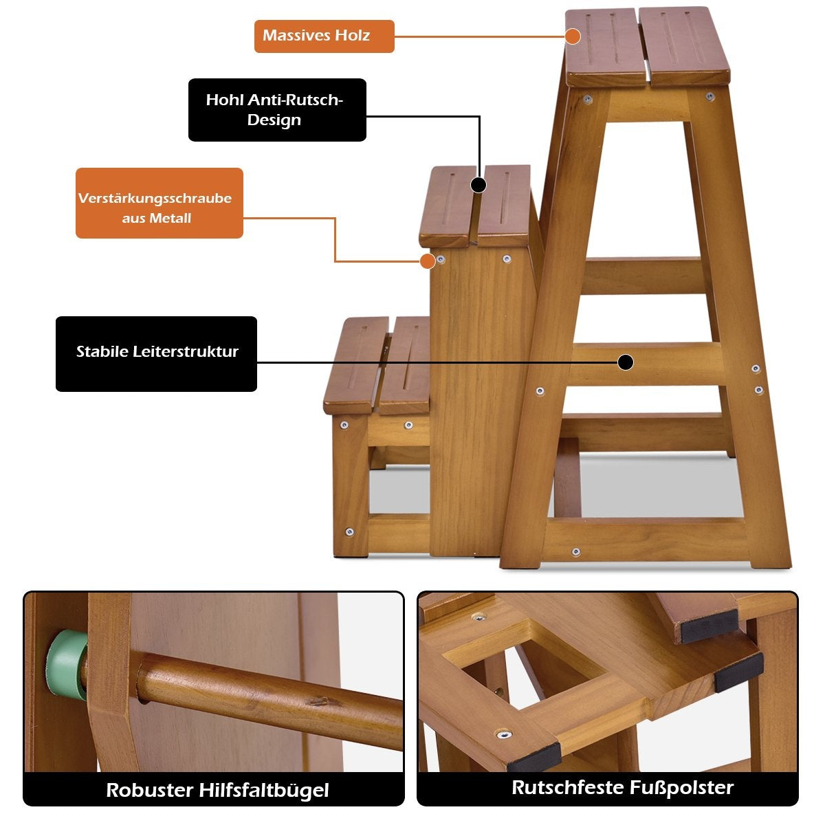 Chair ladder ladder chair stool ladder step chair step stool step ladder foldable 3 steps walnut