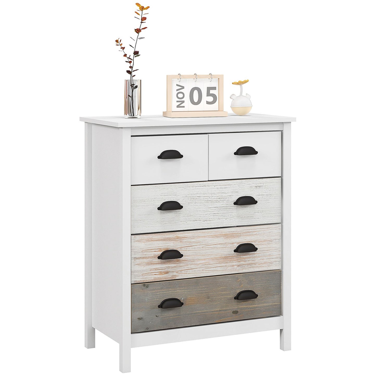 White 5-drawer chest of drawers - Bedroom & Living room storage