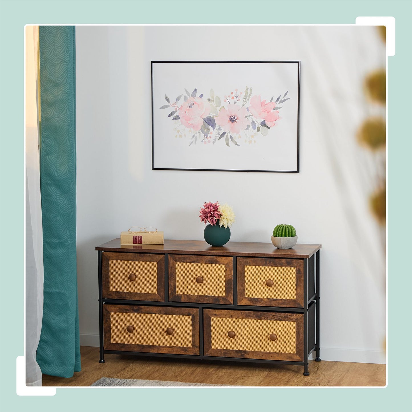 Chest of 5 drawers in rattan look