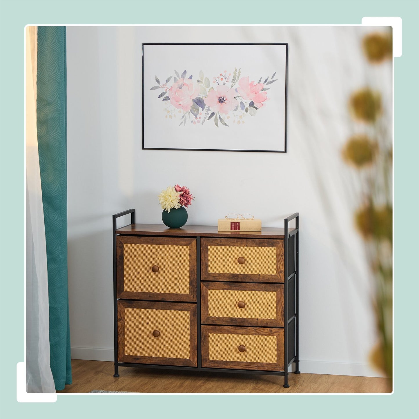 Chest of 5 drawers in rattan look