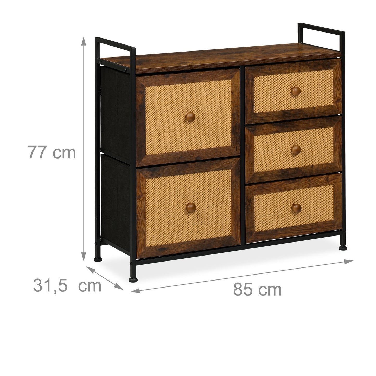 Chest of 5 drawers in rattan look
