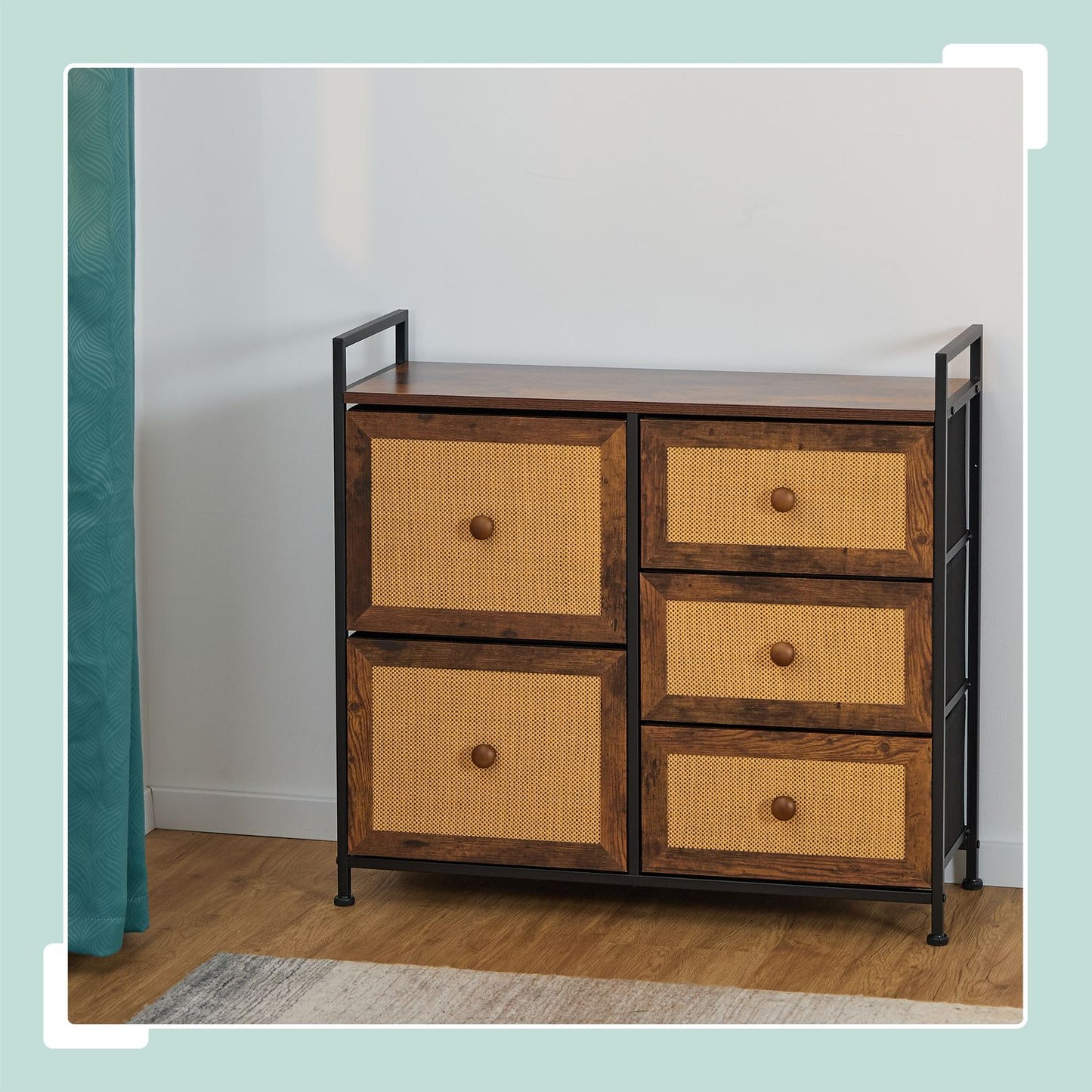 Chest of 5 drawers in rattan look