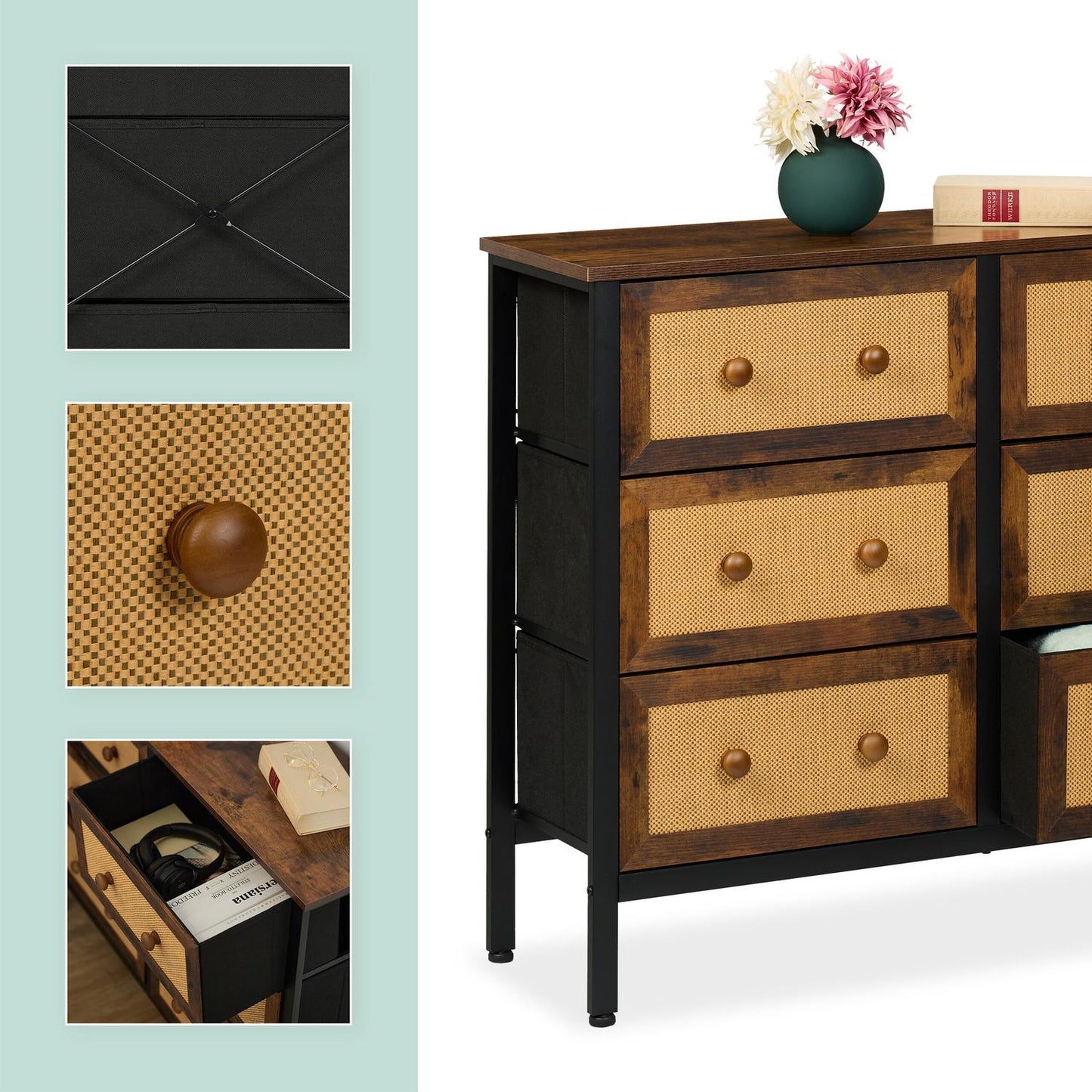 Chest of 6 drawers in rattan style