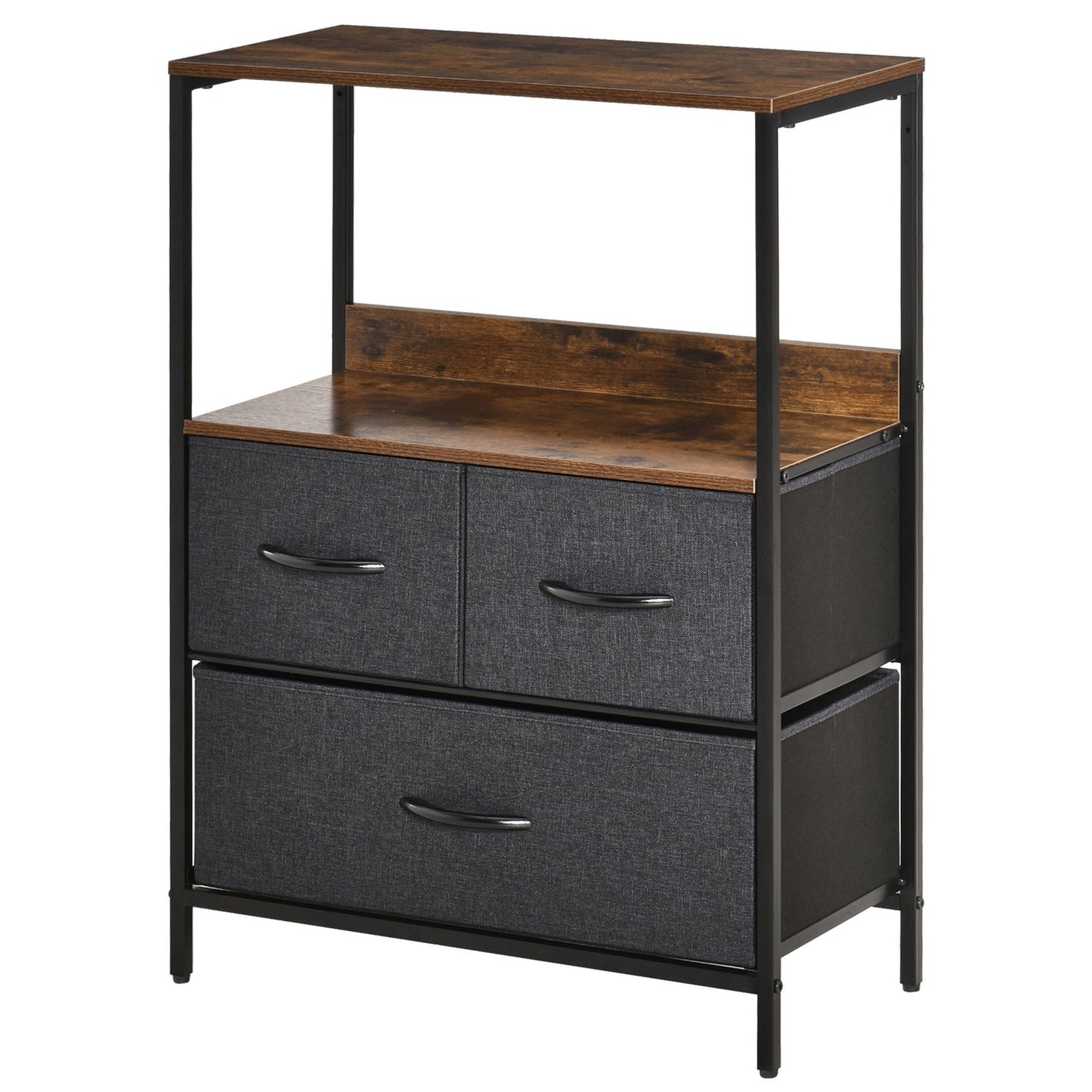 Chest of drawers with 3 drawers made of linen storage cabinet with shelf handles black