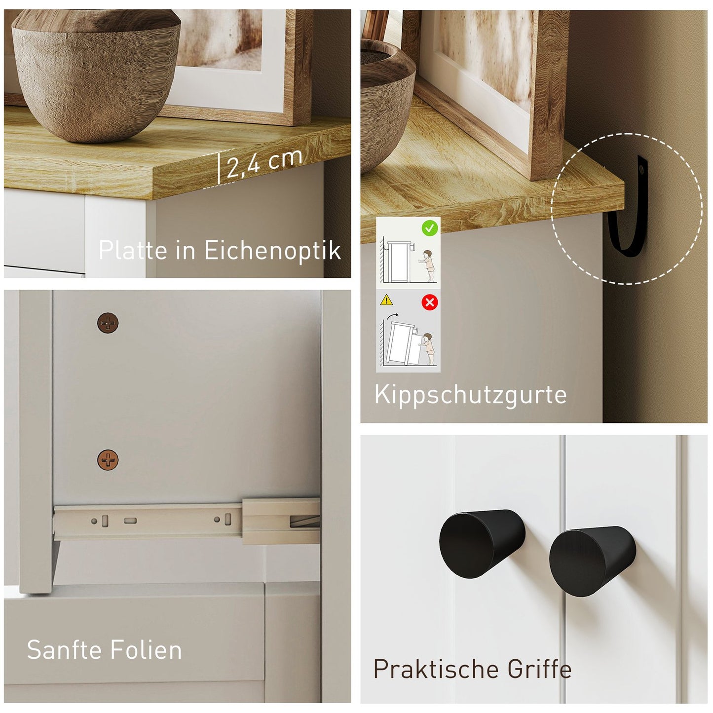 White Sideboard with Drawers and Adjustable Shelf