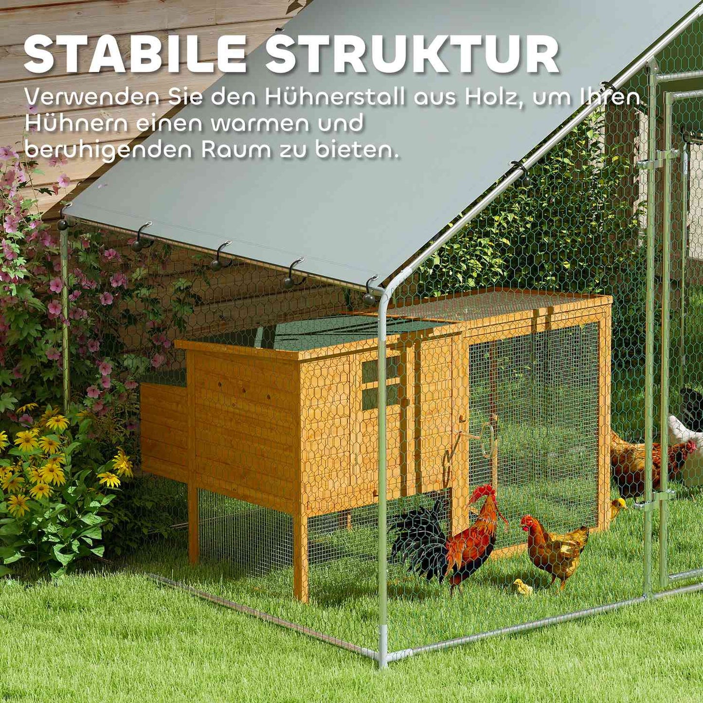 Chicken house in galvanized steel with waterproof roof, 3x1.7x1.9 m
