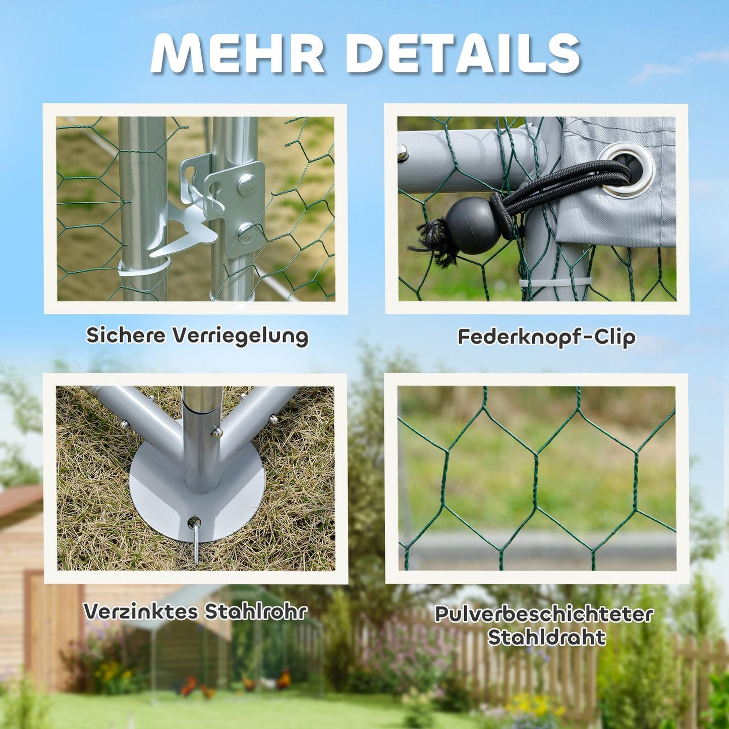 Chicken house in galvanized steel with waterproof roof, 3x1.7x1.9 m