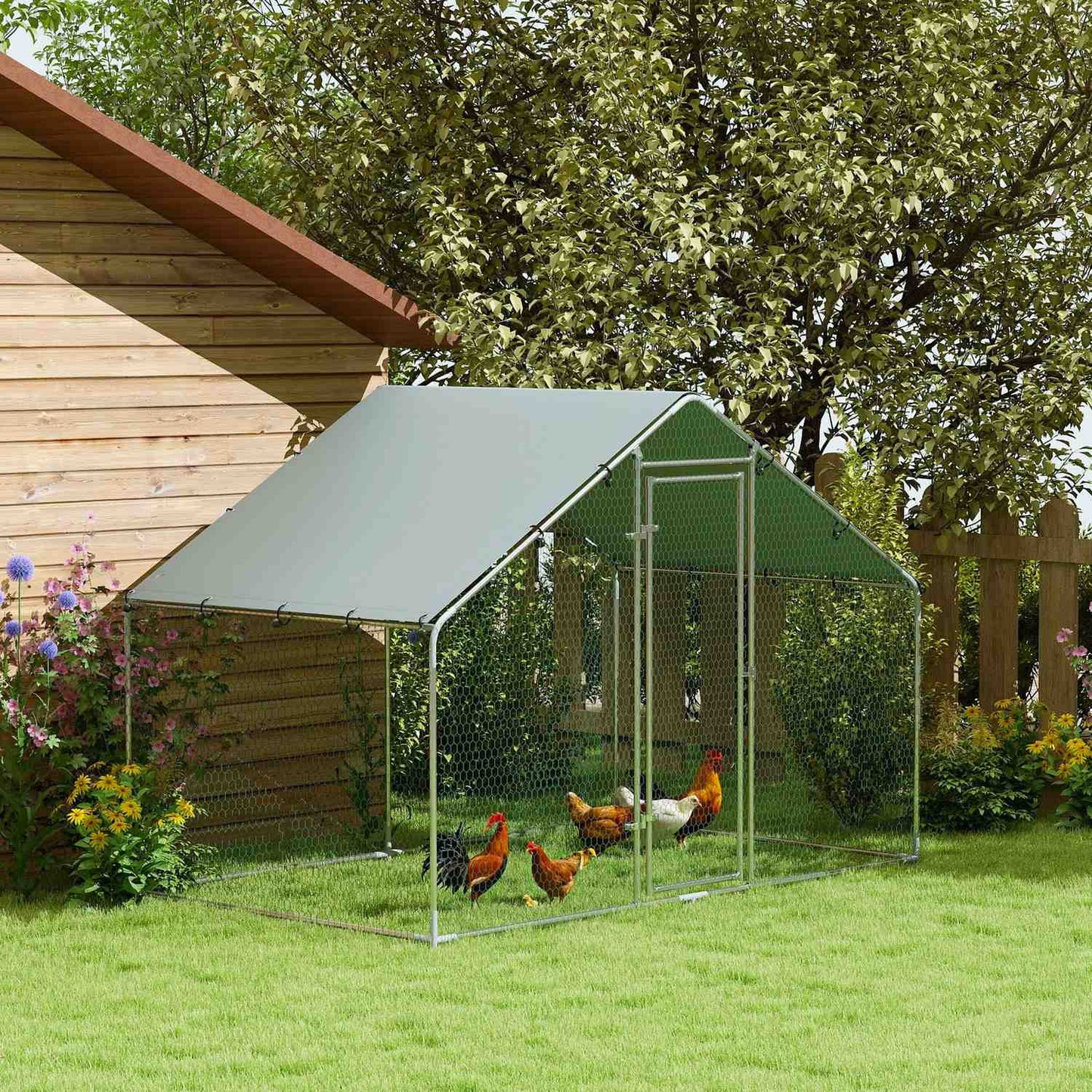 Chicken house in galvanized steel with waterproof roof, 3x1.7x1.9 m