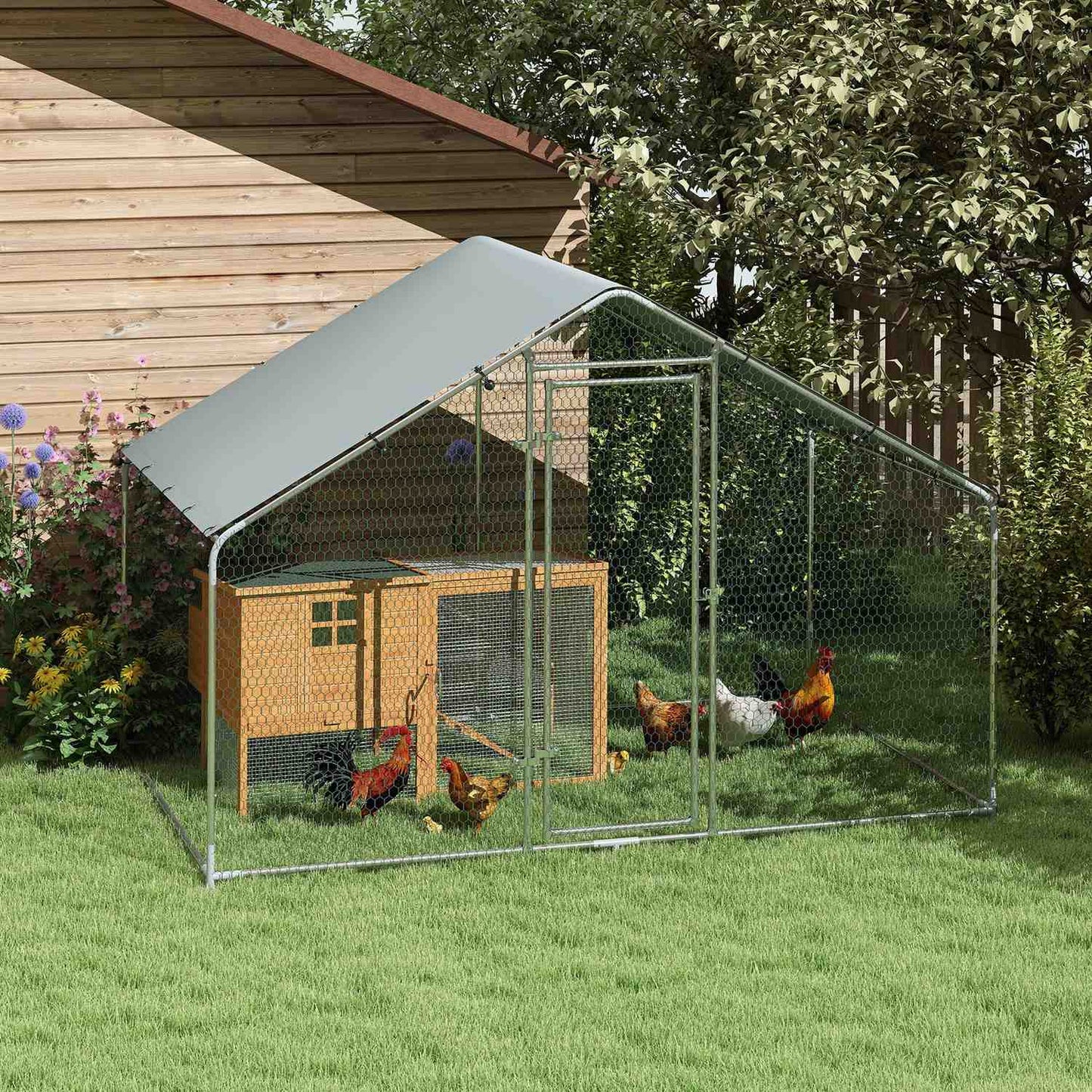 Chicken house in galvanized steel with waterproof roof, 3x1.7x1.9 m