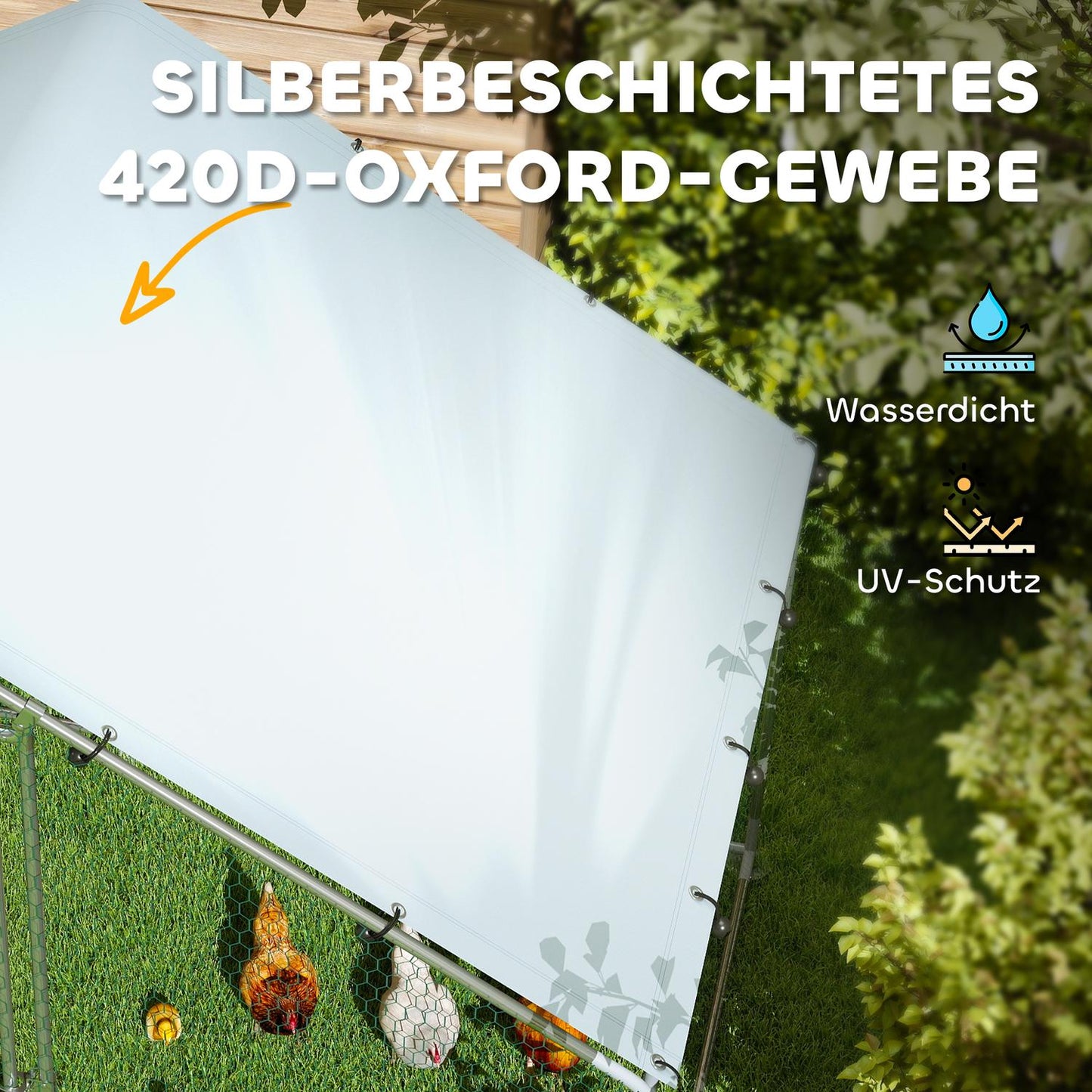 Chicken house in galvanized steel with waterproof roof, 3x1.7x1.9 m