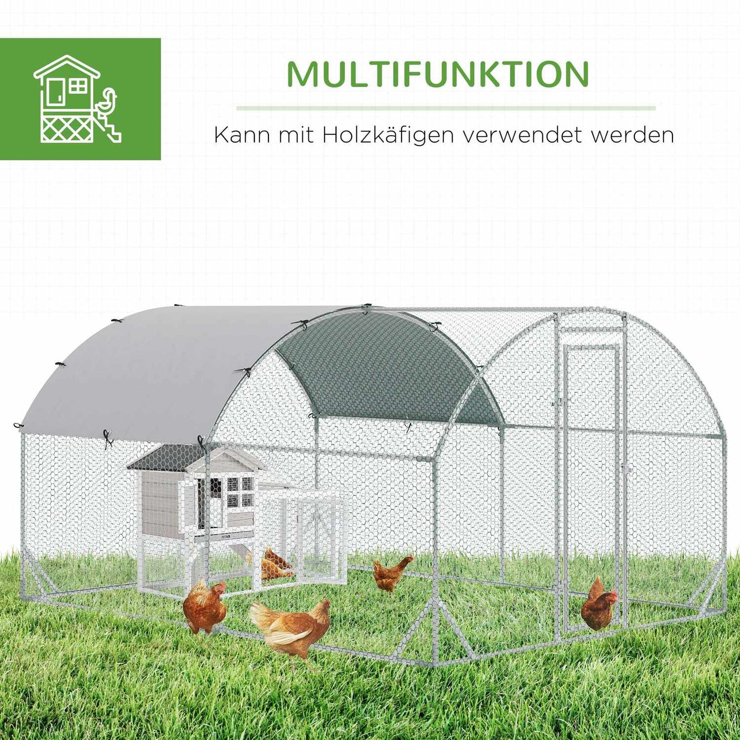 Outdoor steel chicken house with UV protection, door - Fits 6-12 chickens