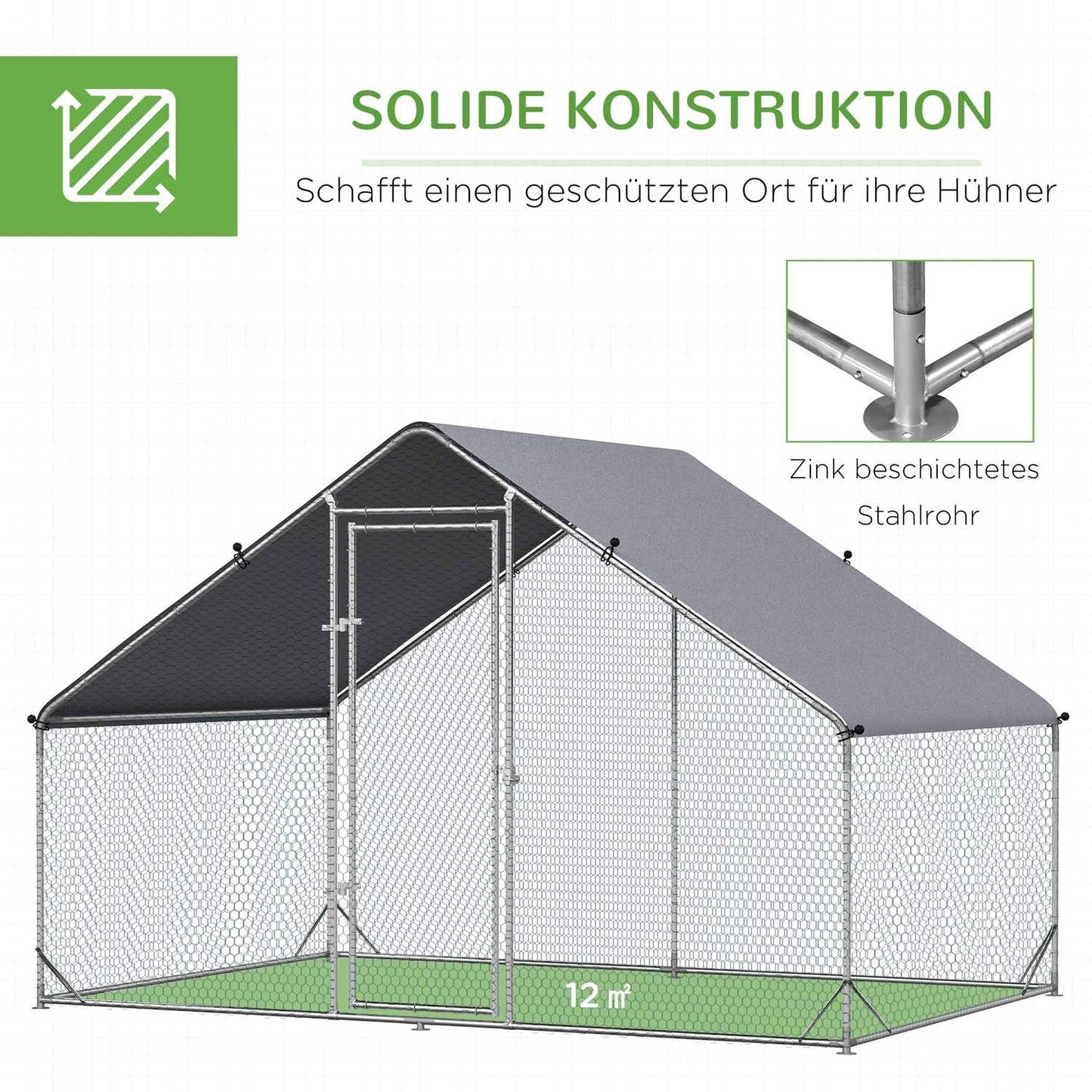 Steel chicken house with lid - 4-6 chickens, 300x200x200 cm
