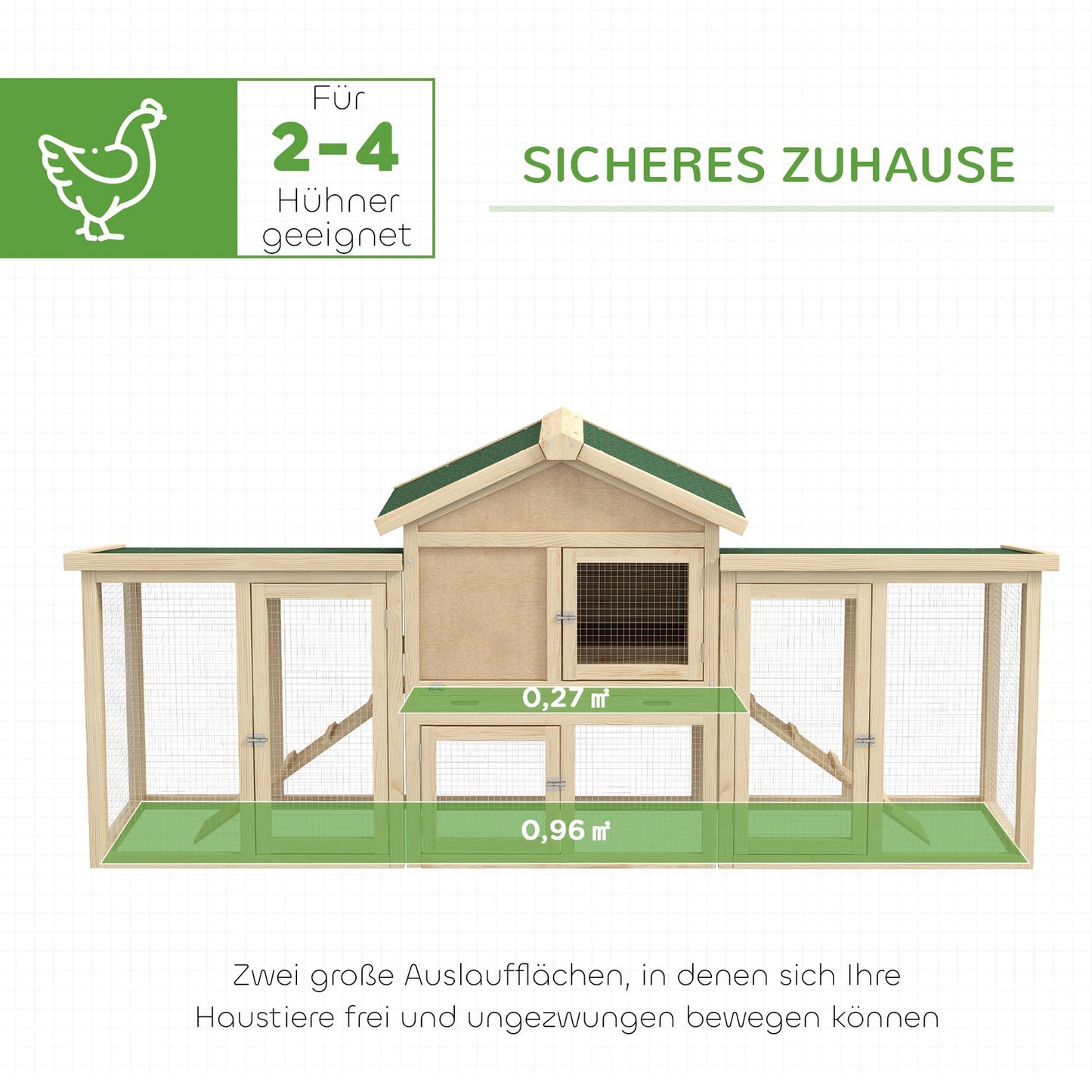 Chicken Coop with Nesting Box & Outdoor Run, Fir Wood