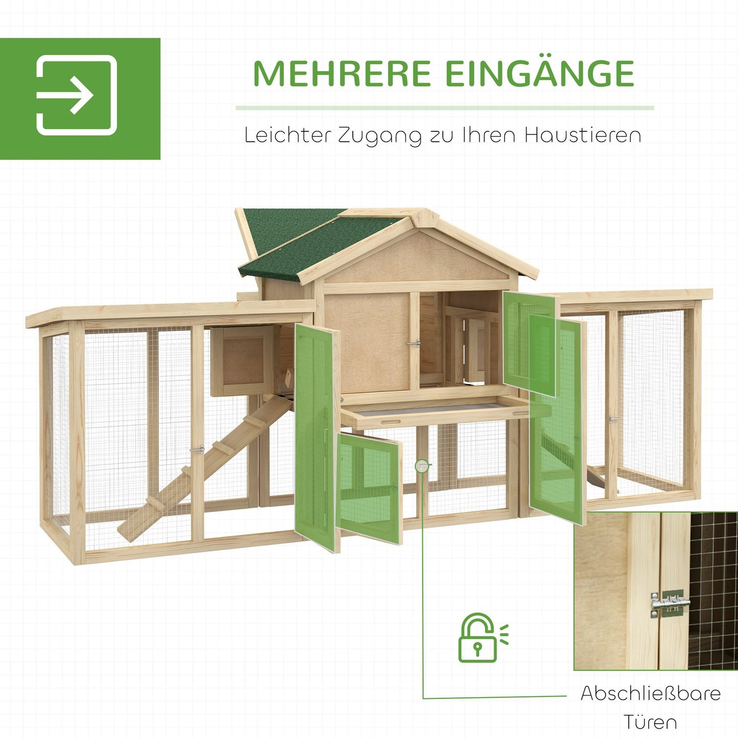 Chicken Coop with Nesting Box & Outdoor Run, Fir Wood
