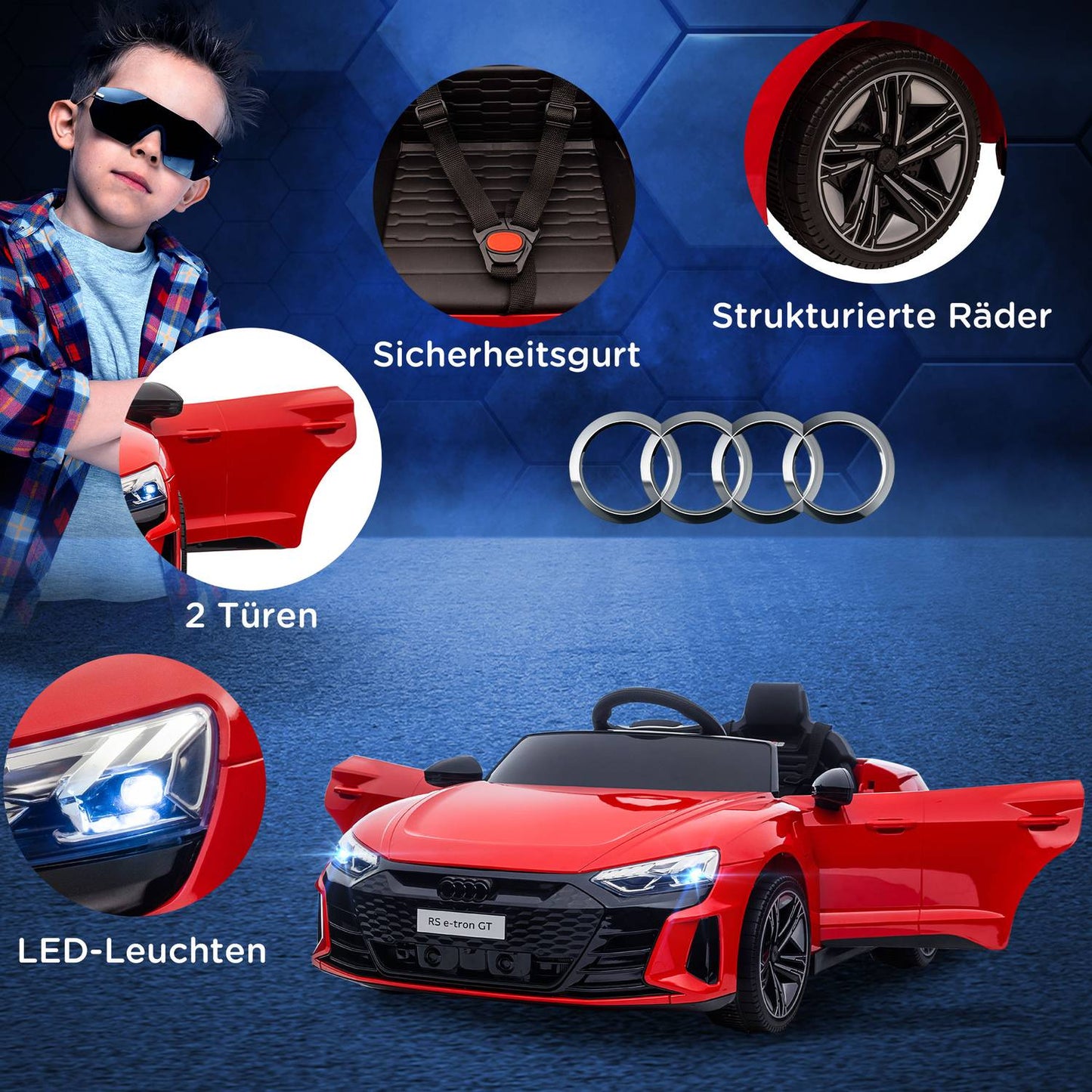 Electric riding car, remote control, music, light, ages 3-5, red