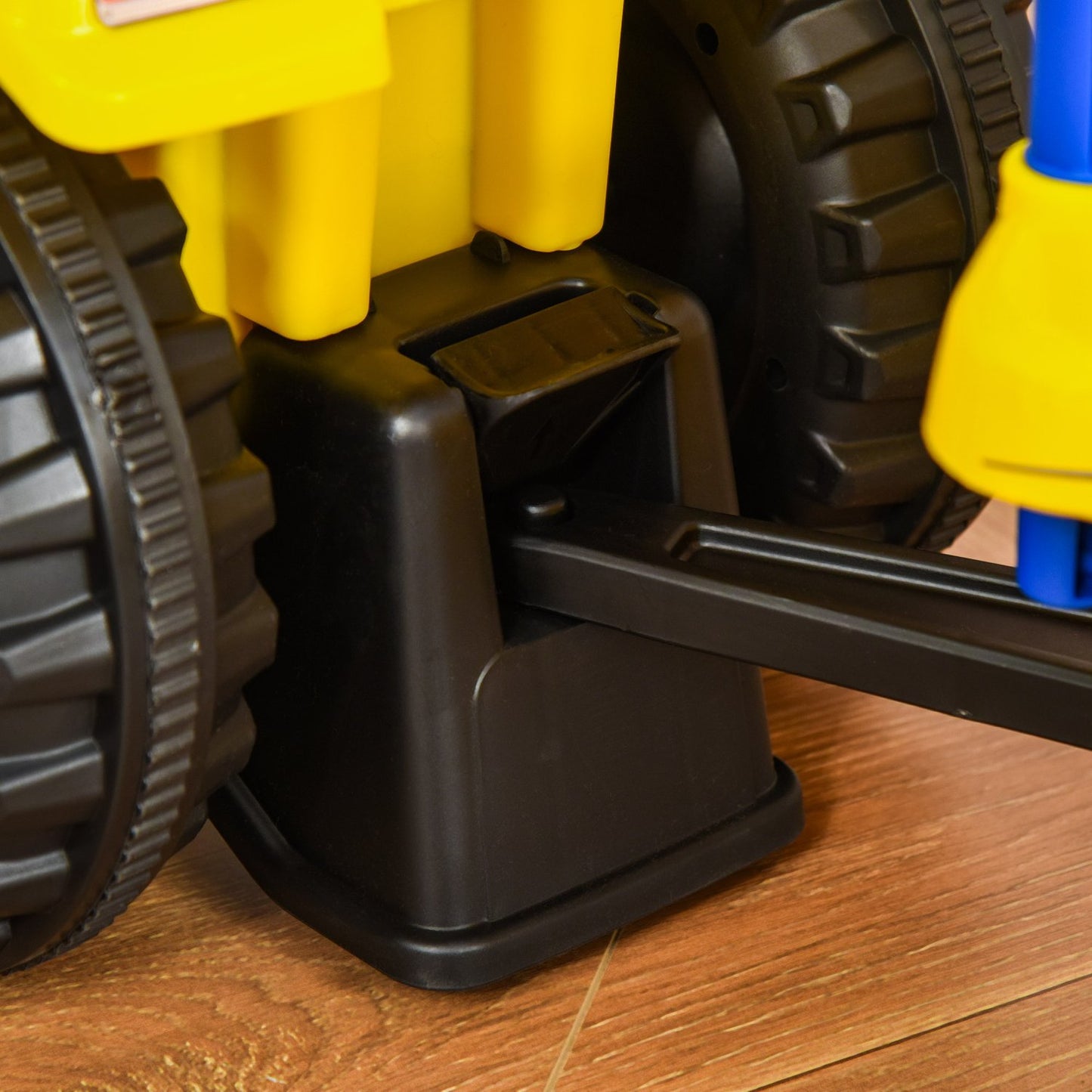 Yellow ride-on tractor with trailer and horn for children