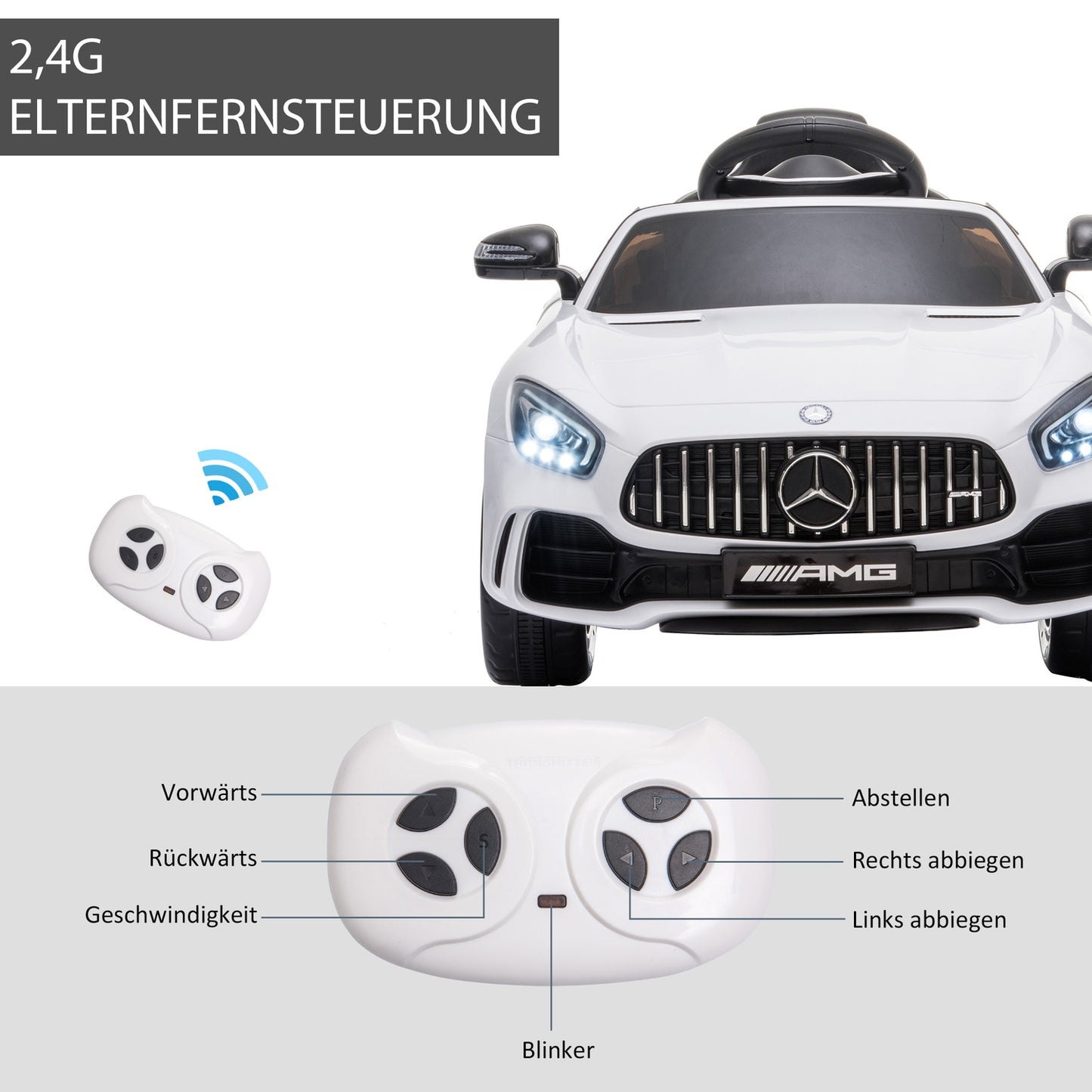 Electric ride-on car for children with remote control, lights and music